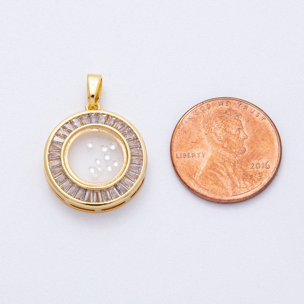18K Gold Filled 20mm Clear CZ Baguette Round Pendant | AF1230