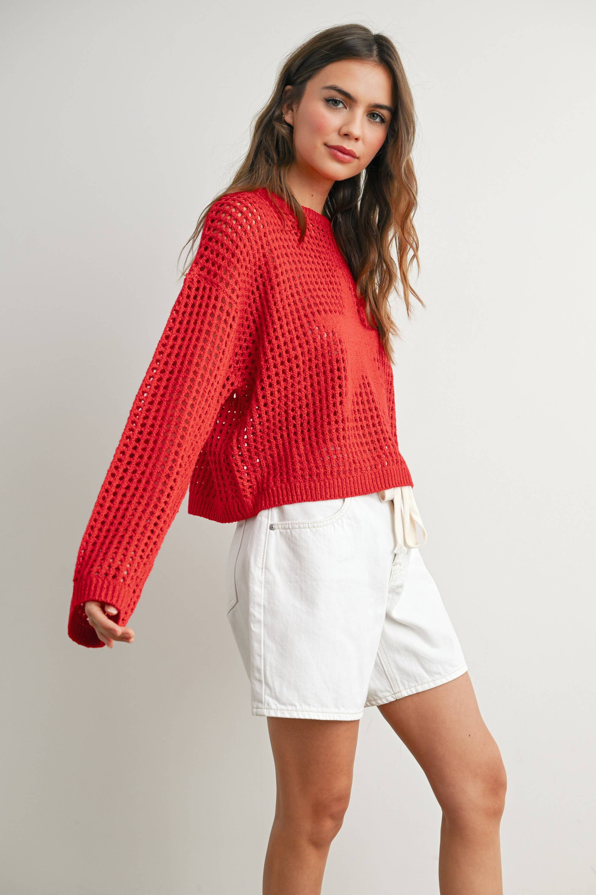 Crew Neck Crochet Sweater