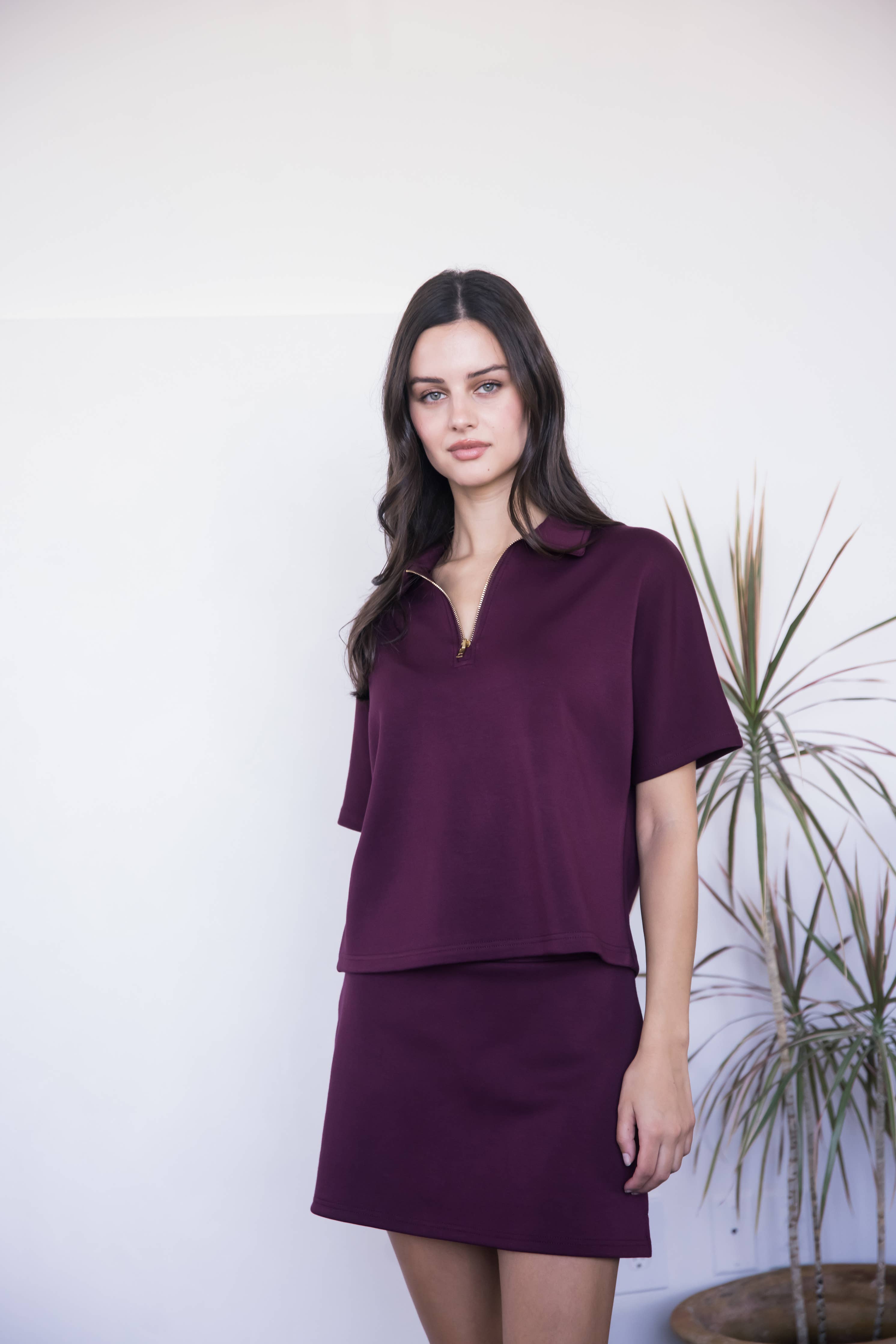 Butter Modal Short Sleeve Quarter Zip Top