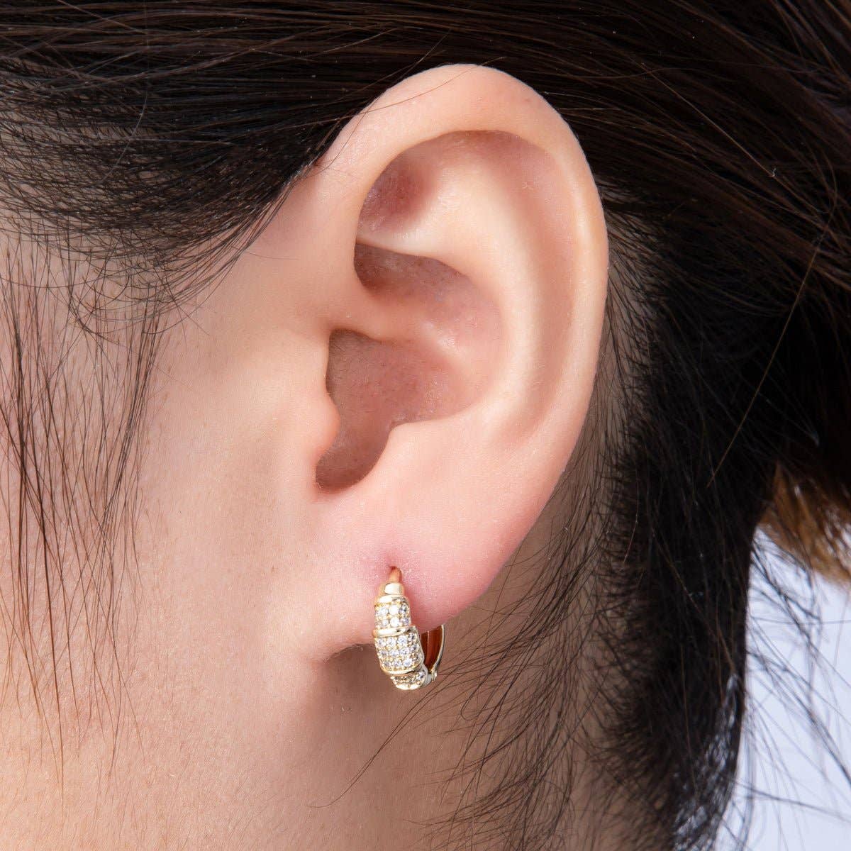 14K Gold Filled 13mm Clear Micro Paved CZ Geometric Cartilage Huggie Earrings | Earrings-00150