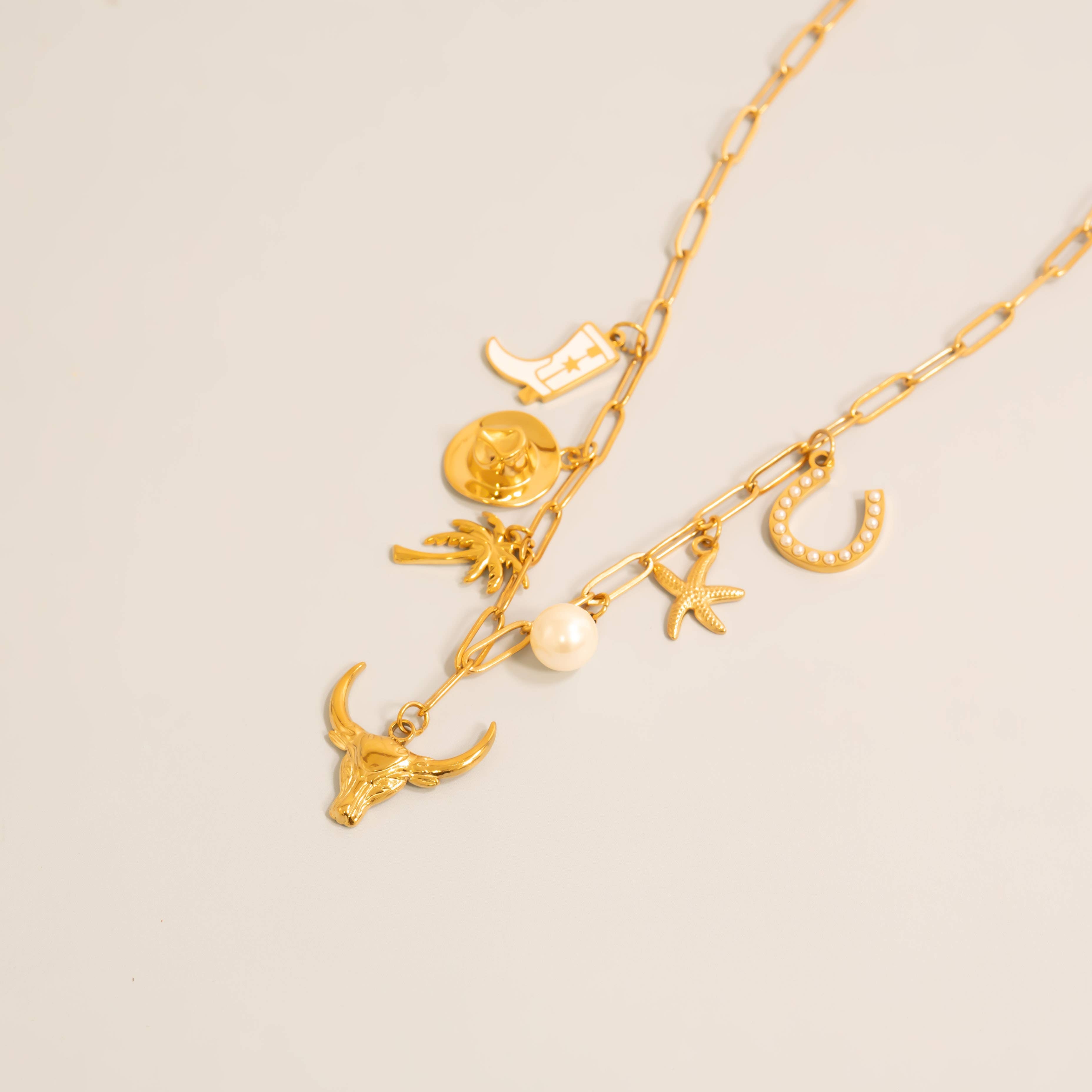 18K Gold Stainless Steel Pearl Beaded Horseshoe Charm