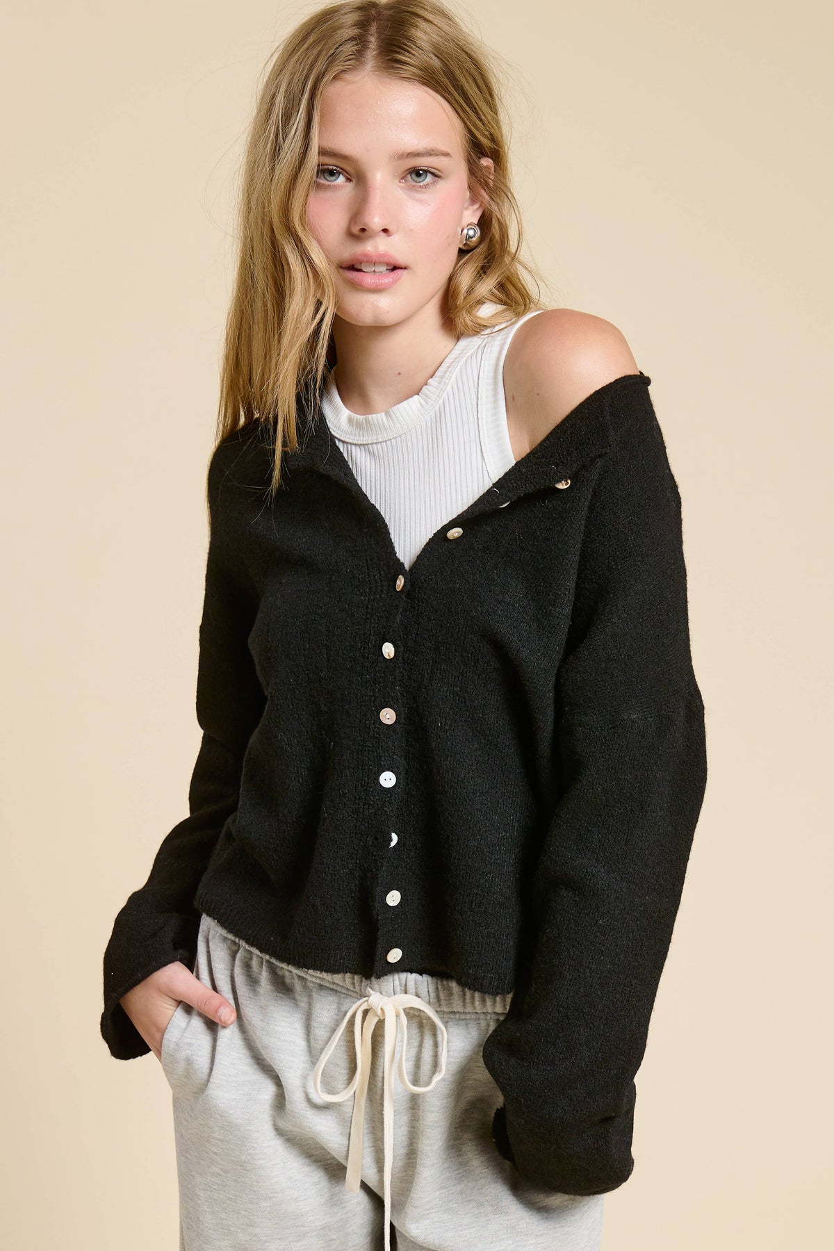 Open-Pack Essential Button Down Cardigan Top