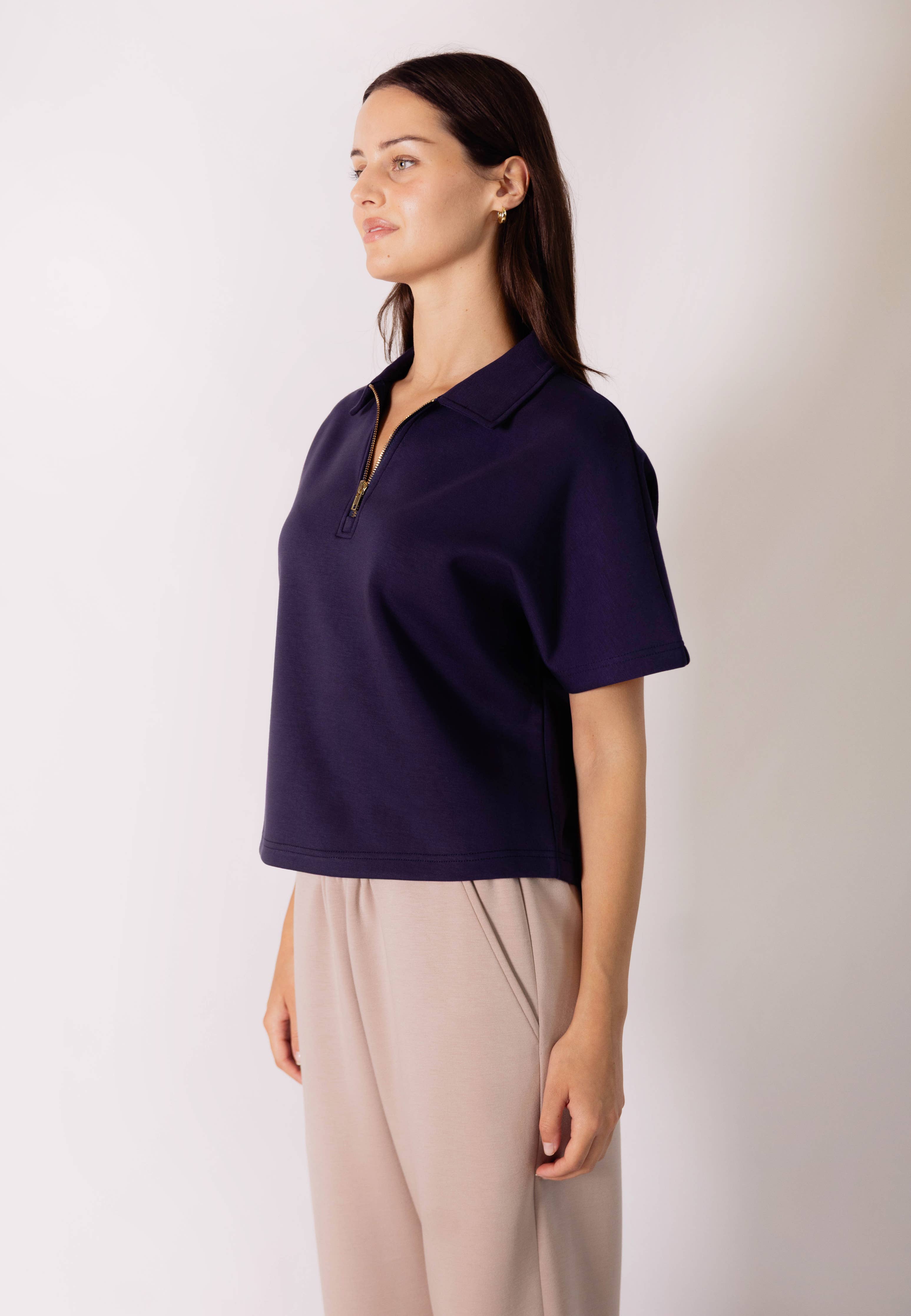 Butter Modal Short Sleeve Quarter Zip Top
