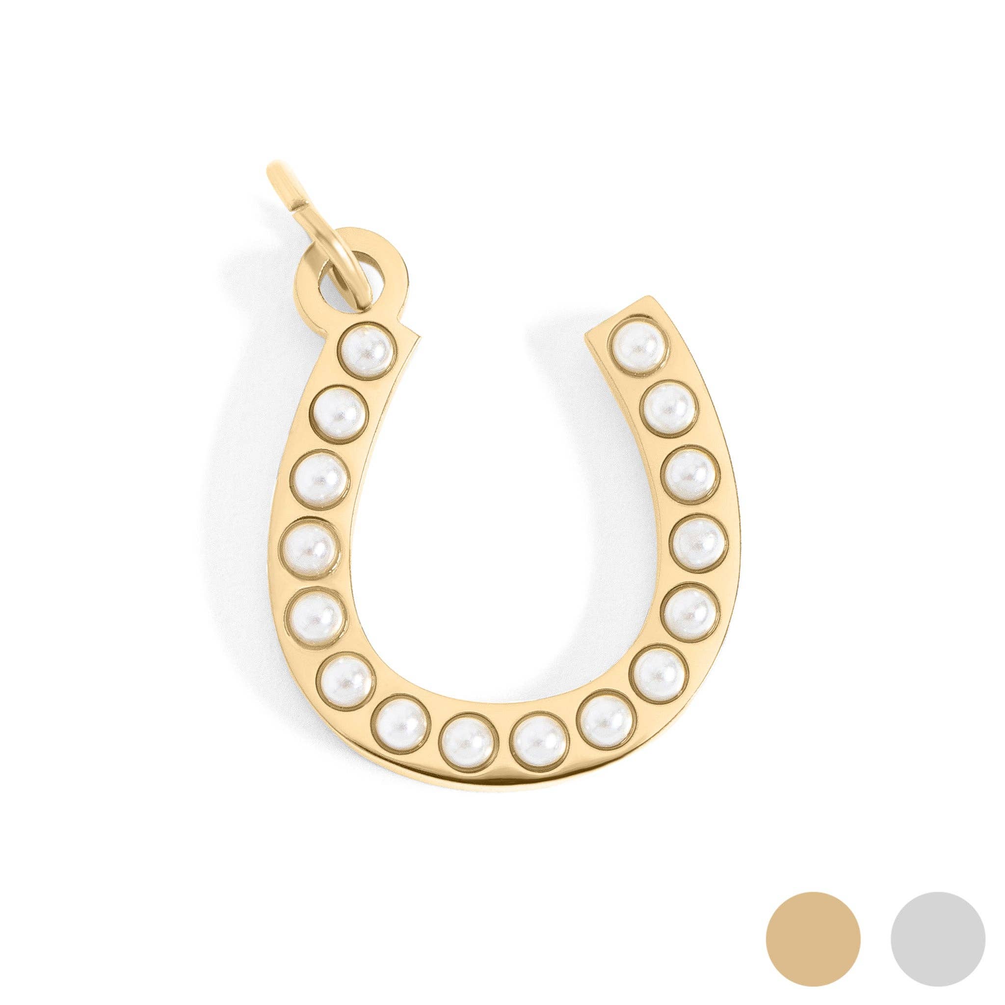 18K Gold Stainless Steel Pearl Beaded Horseshoe Charm
