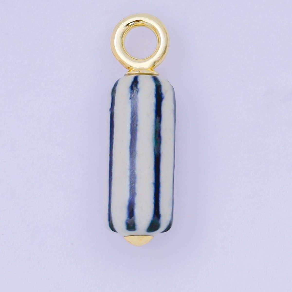 24K Gold Filled 28.5mm Blue-White Linear Cylinder Porcelain Drop Charm