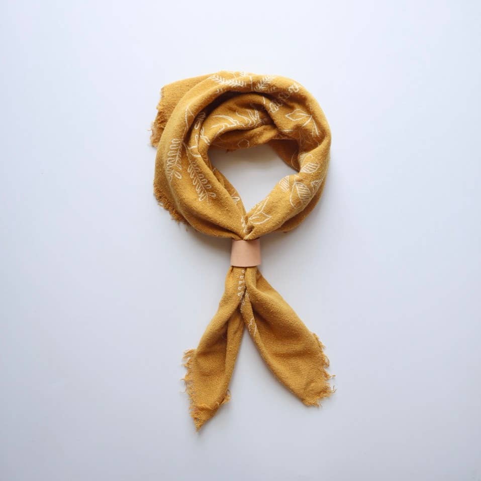 Desert Gold Botanical Print Naturally Dyed Bandana (white)