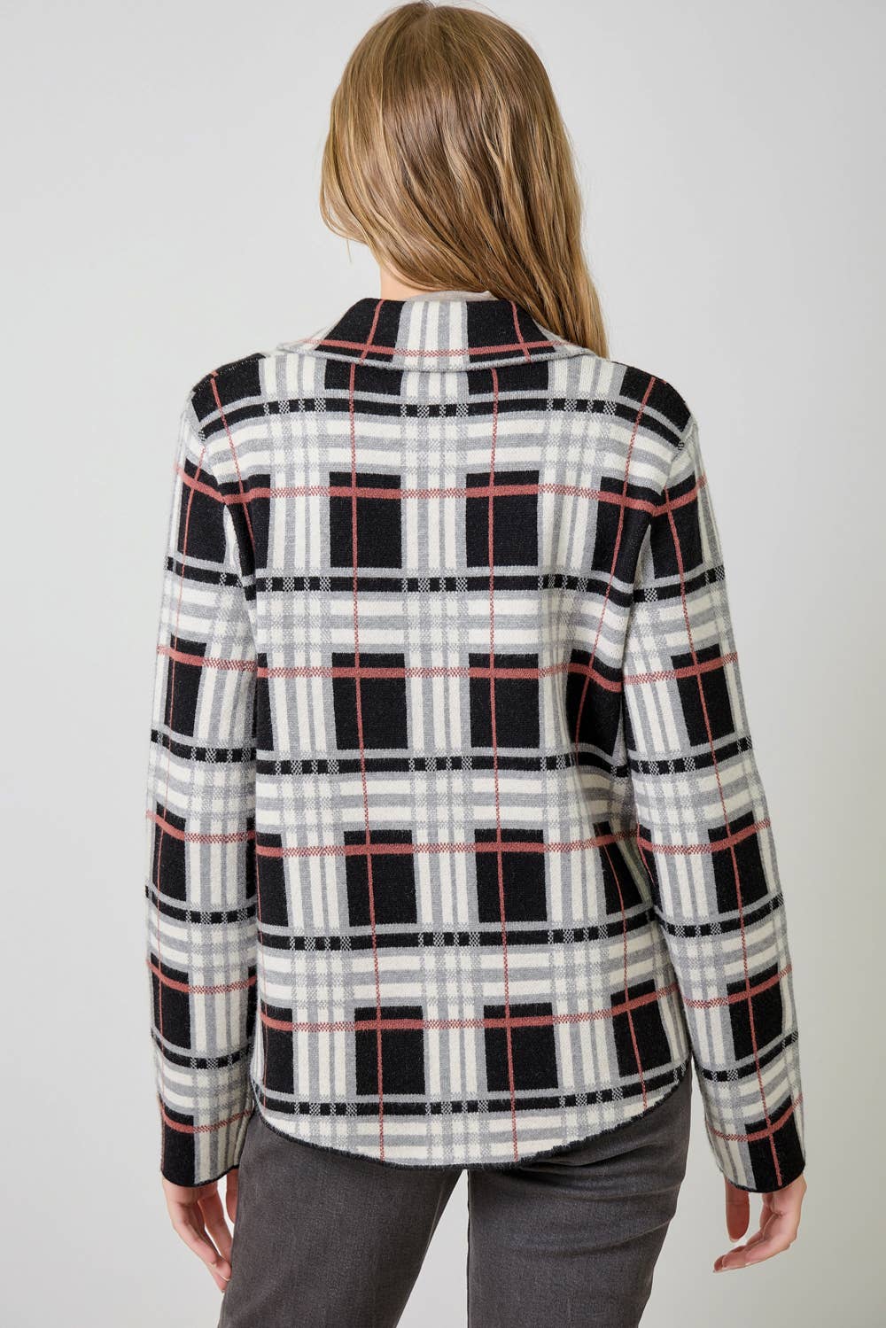60843 Check Patterned Sweater Jacket
