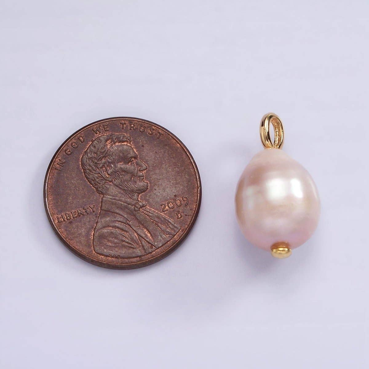 14K Gold Filled 17mm Pink, White Freshwater Pearl Drop Pendant