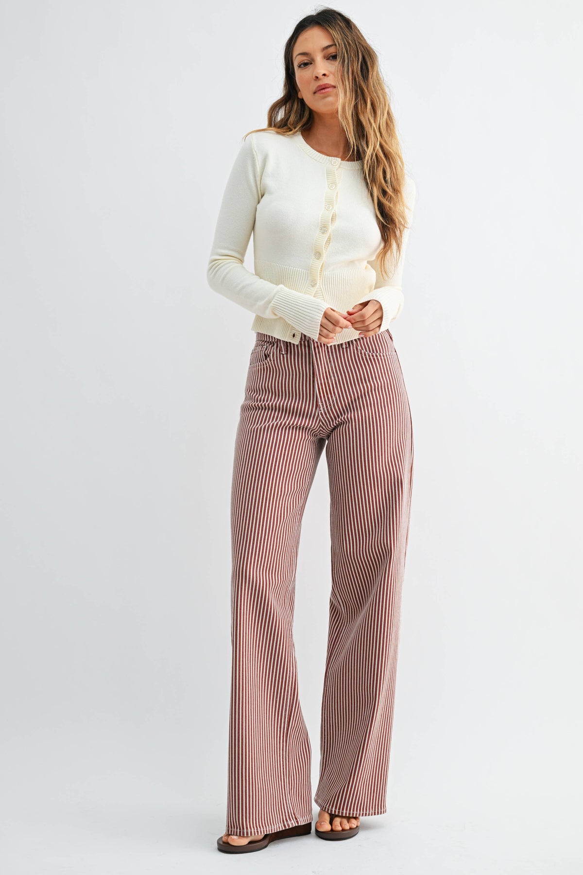 Classic Relaxed Wide Leg - SPICE BROWN STRIPE