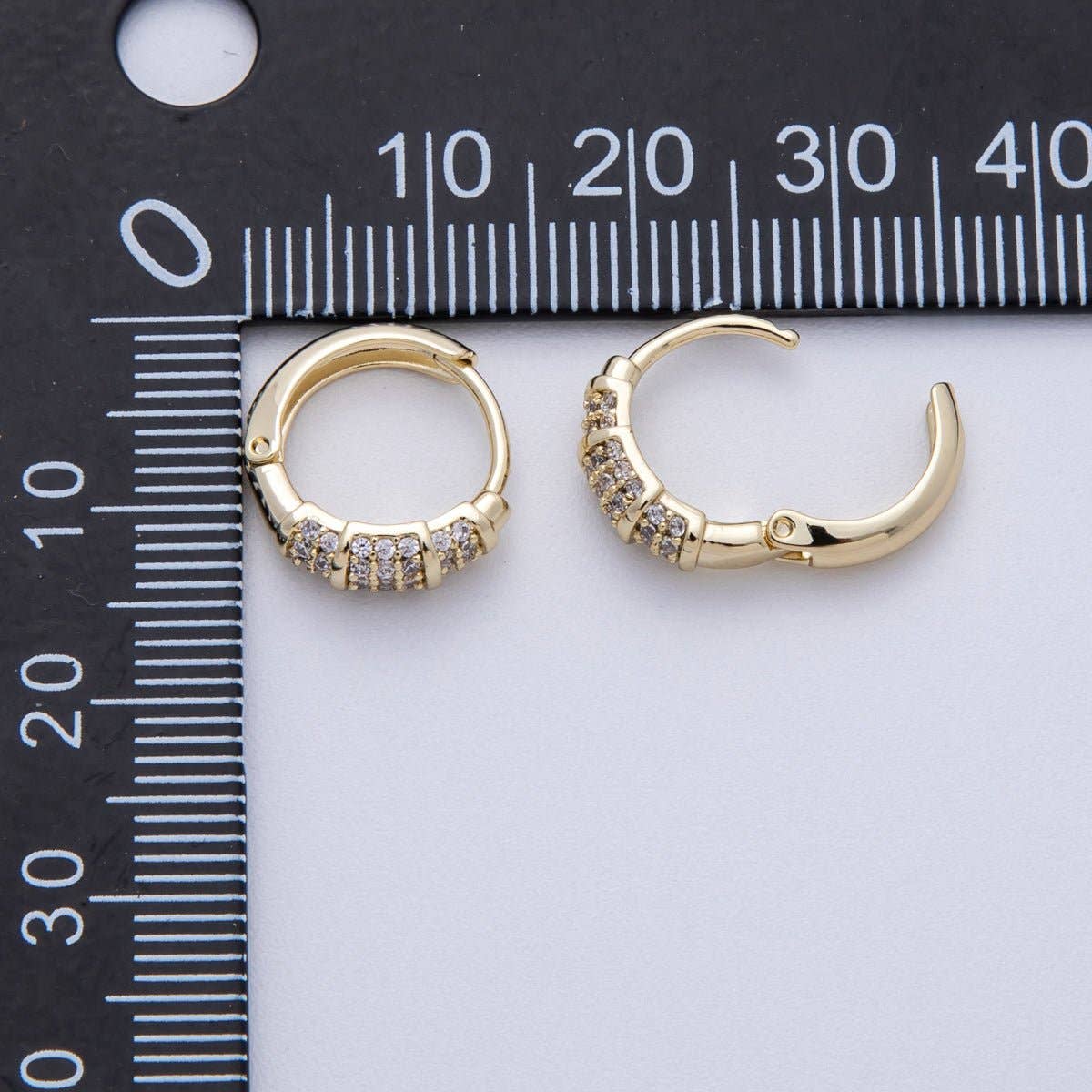 14K Gold Filled 13mm Clear Micro Paved CZ Geometric Cartilage Huggie Earrings | Earrings-00150