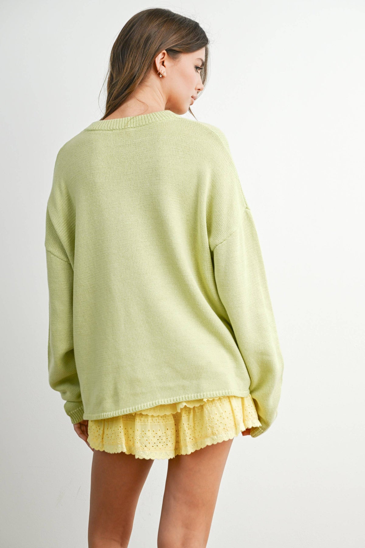 Drop Shoulder Star Pattern Sweater - BMW7756