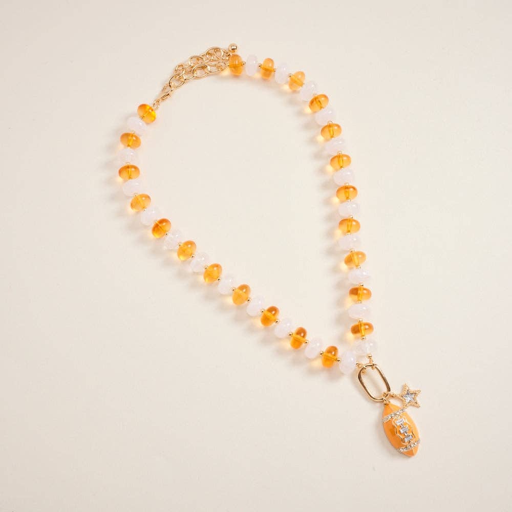 Football Star Stone Pendant Bead Necklace