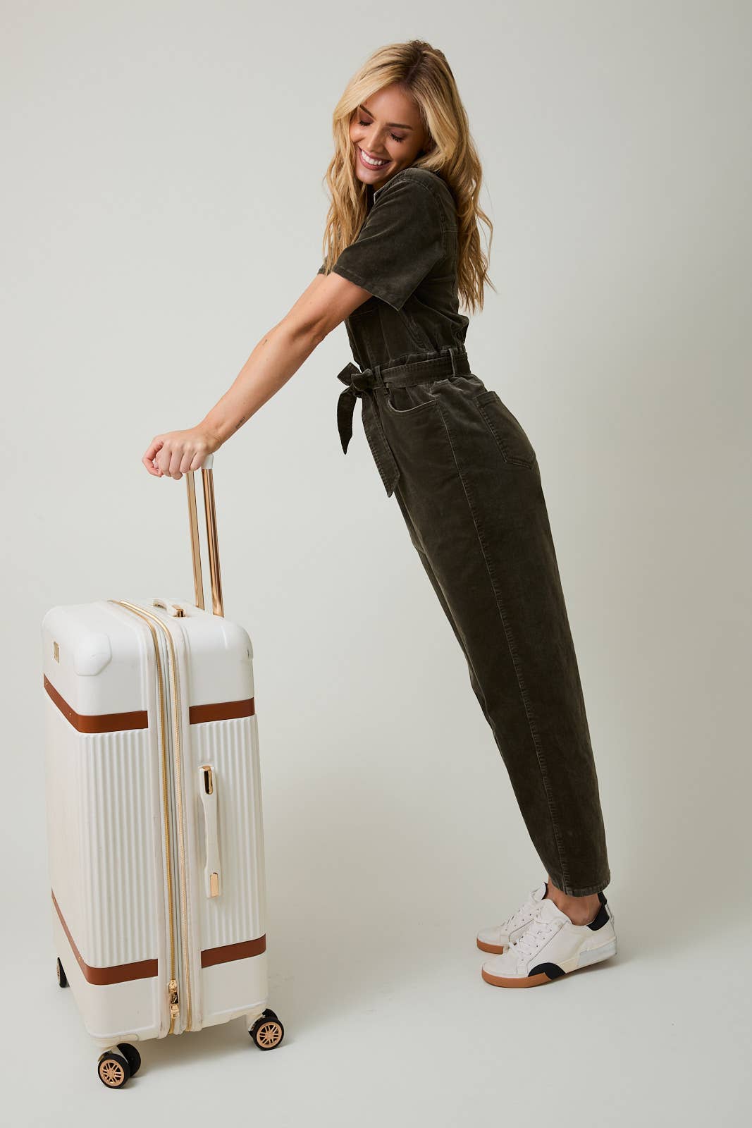 HALF SLEEVE ZIP UP UTILITY JUMPSUIT