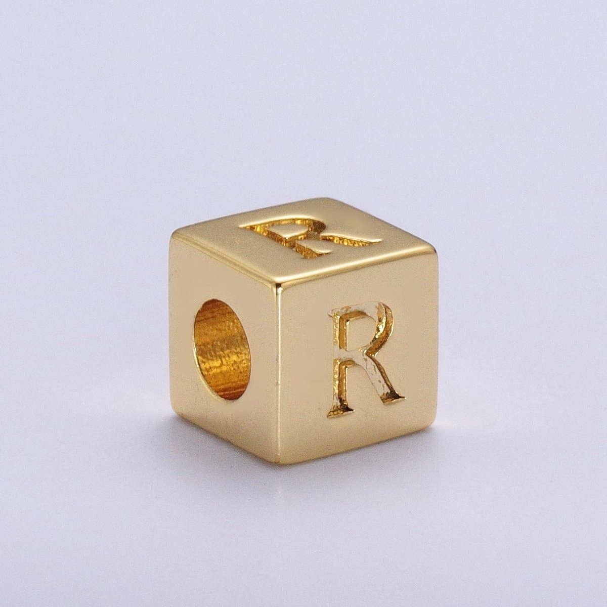 Gold Initial Letter Alphabet 6.2mm Block Beads Charm Connector For Jewelry Making Component Supply A-A1145-A-A1157