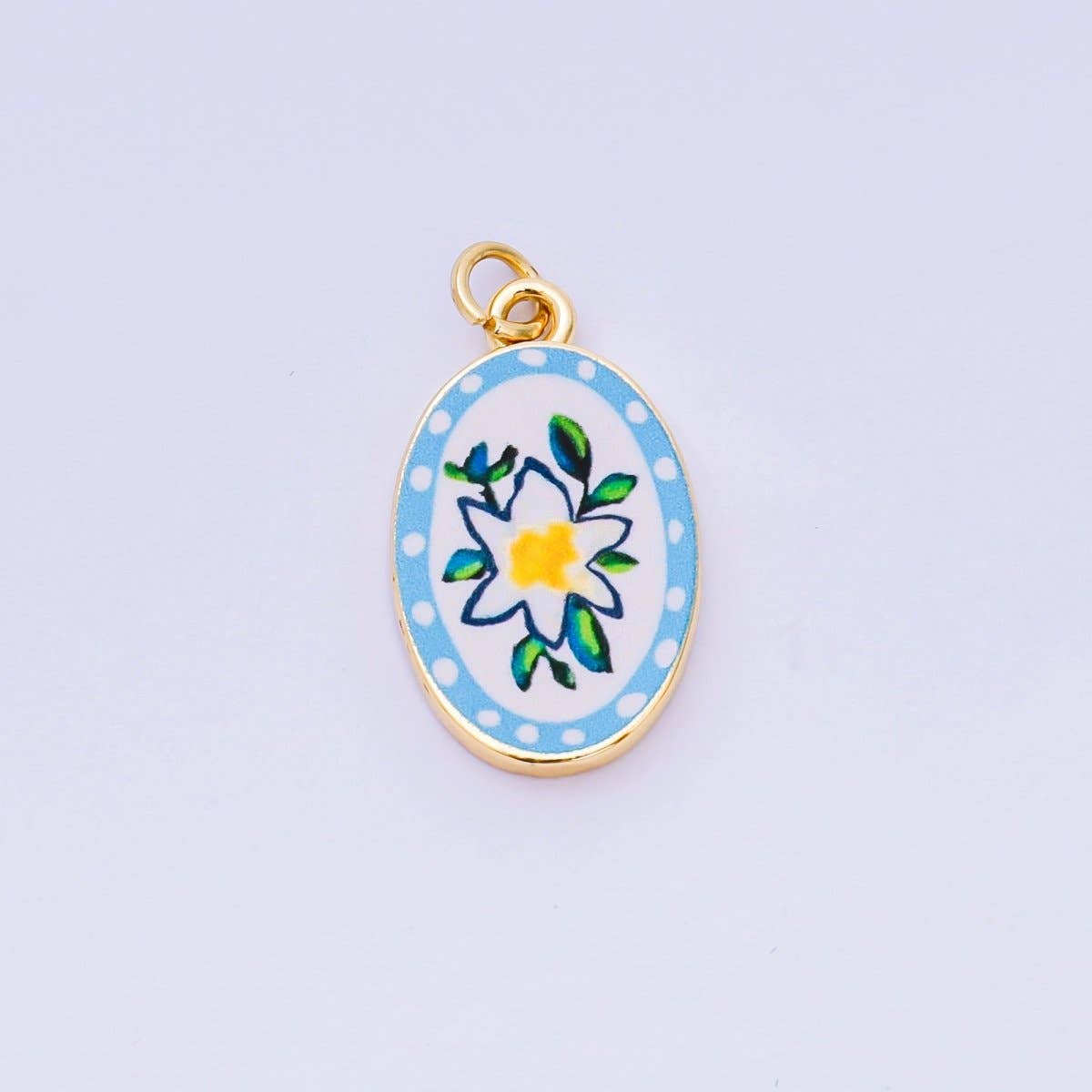 24K Gold Filled Enamel Art Oval Spring Charm in Flower, Butterfly, & Nature