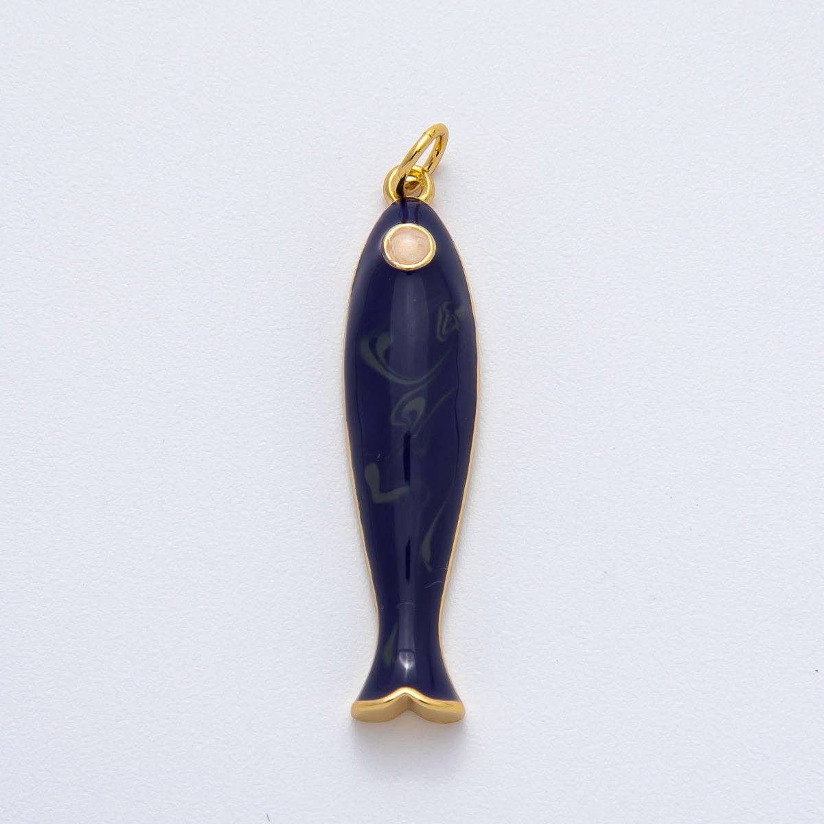18K Gold Filled 38mm Blue, Champagne Enamel Fish Sardine Charm | AF1309