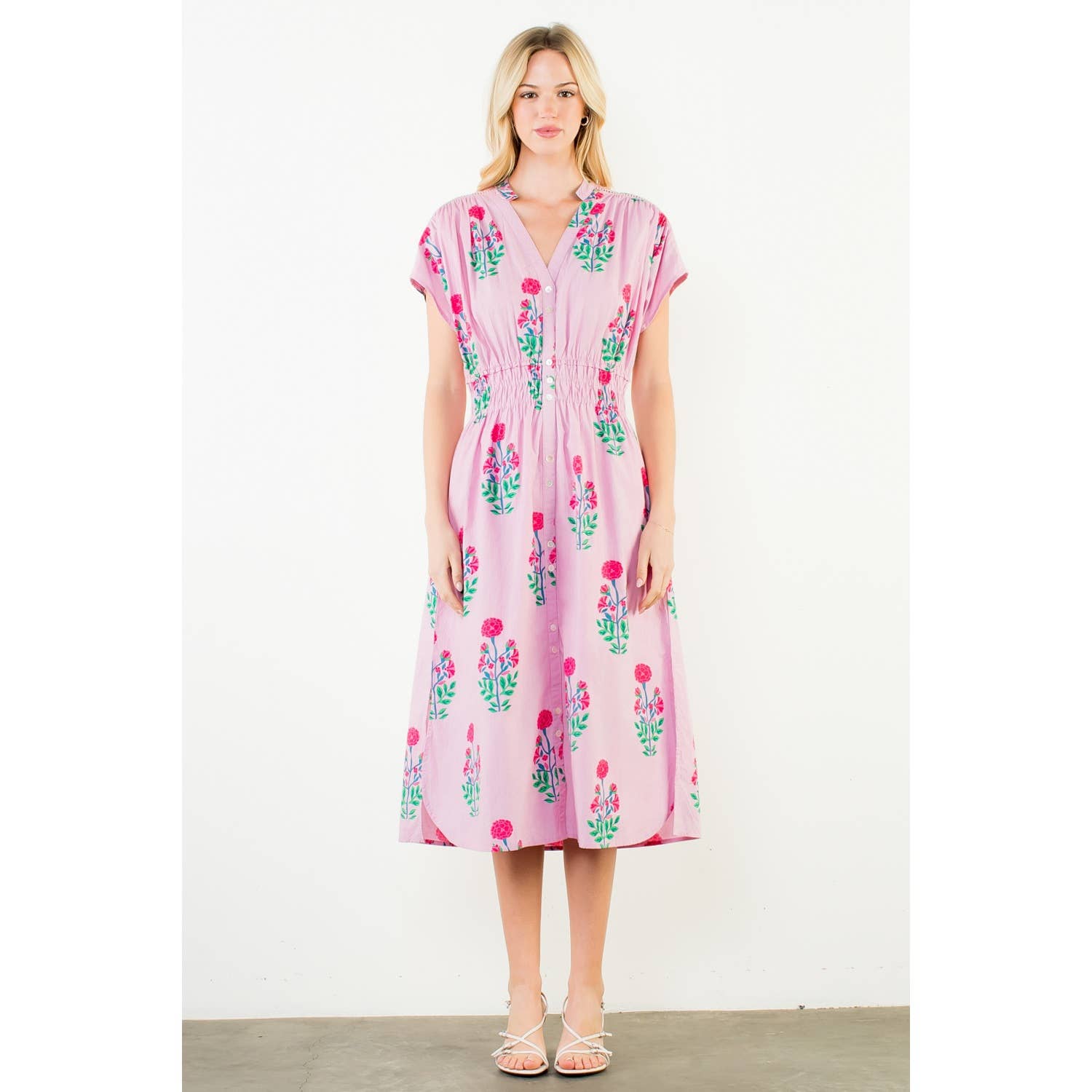 Short Sleeve Floral Print Midi Dress