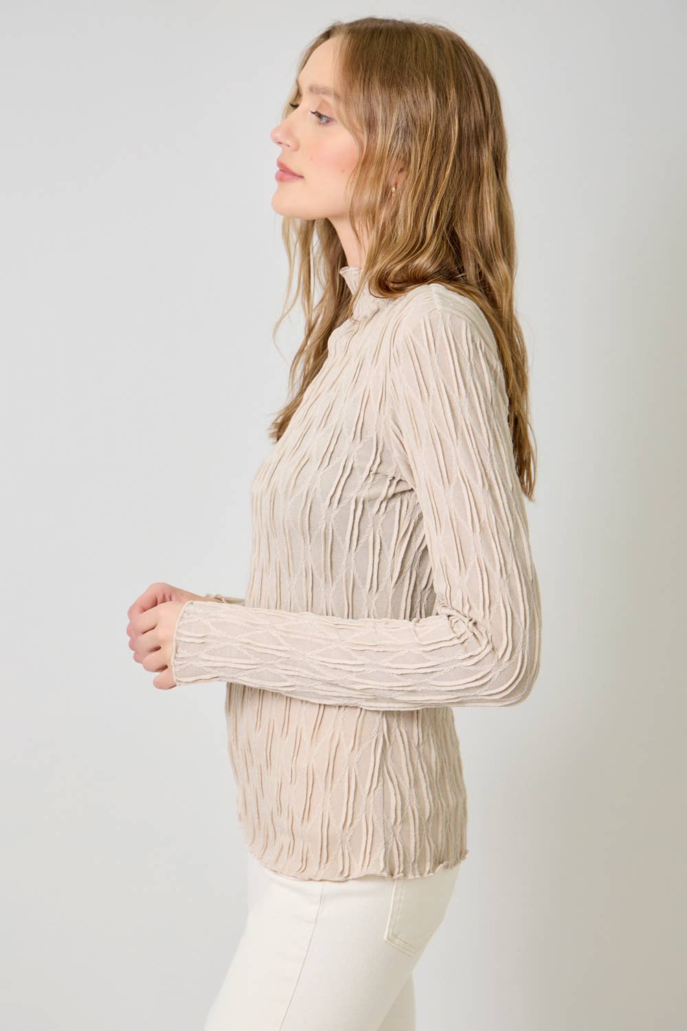 61147 Lettuce Edge Textured Knit Top