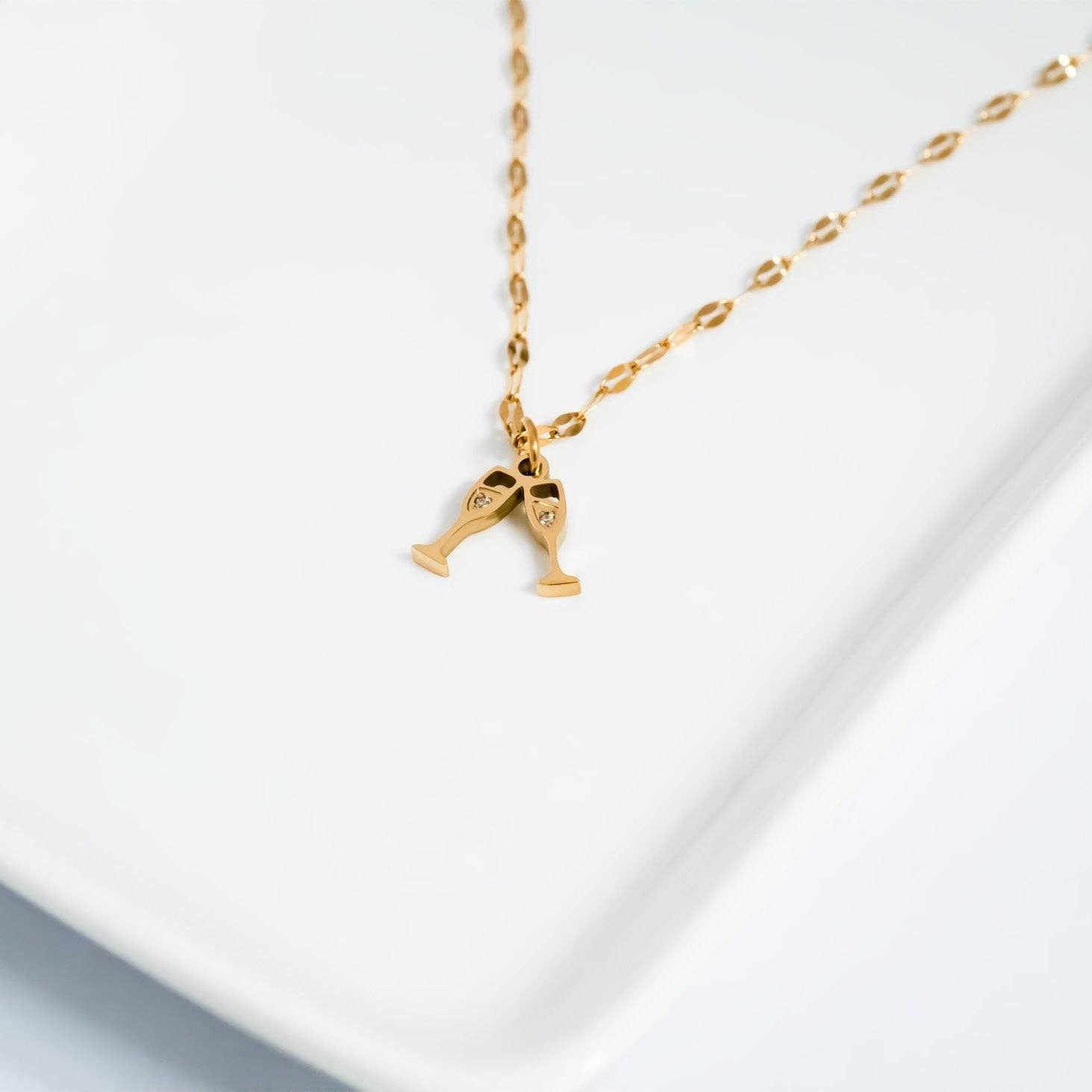 18K Gold PVD Stainless Steel Champagne Cheers Charm