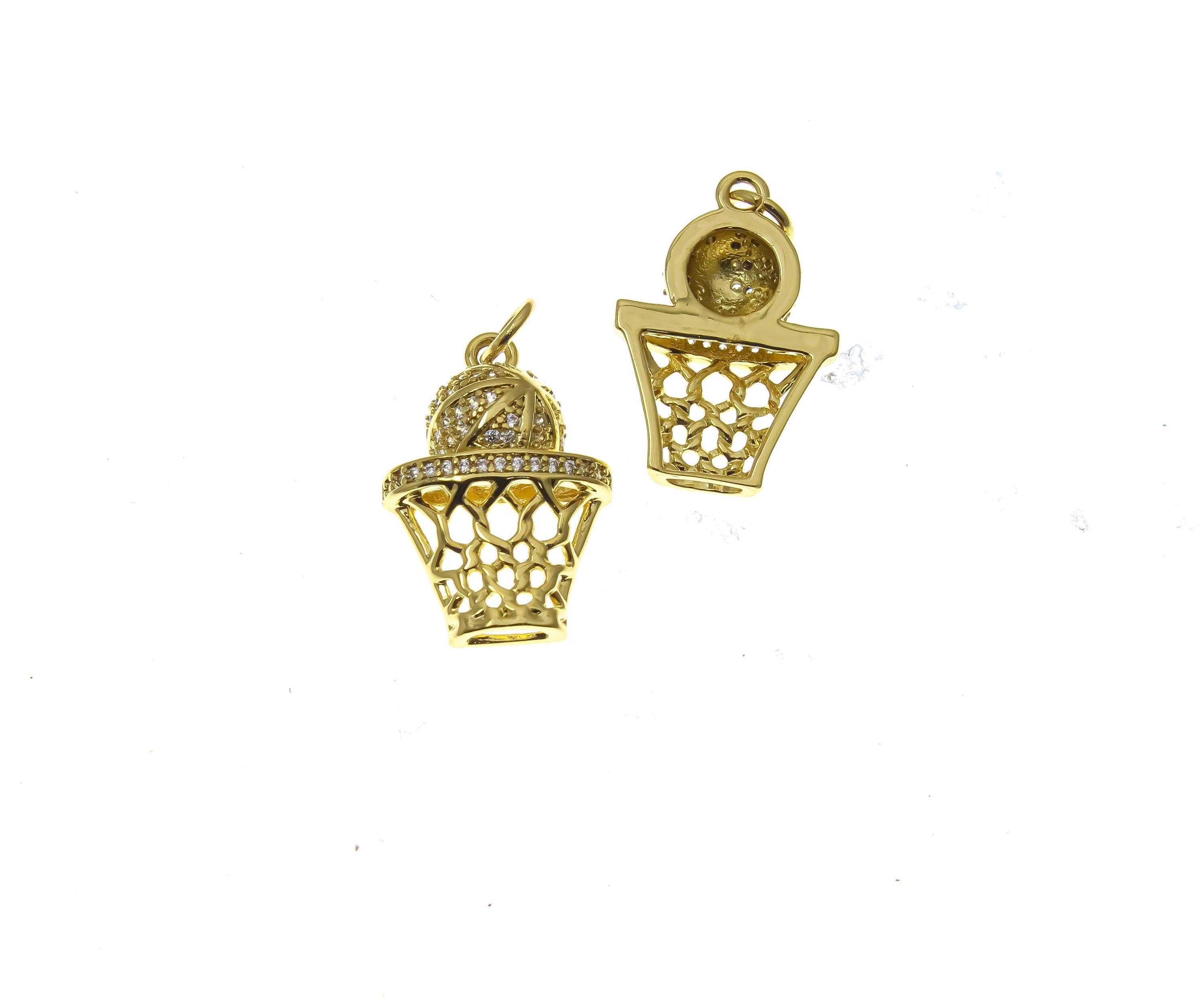 18k Gold CZ Basketball Charm, Sports