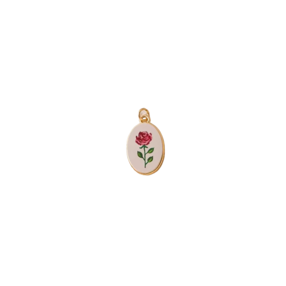 Handpainted Floral Tile Charm - Stainless Steel