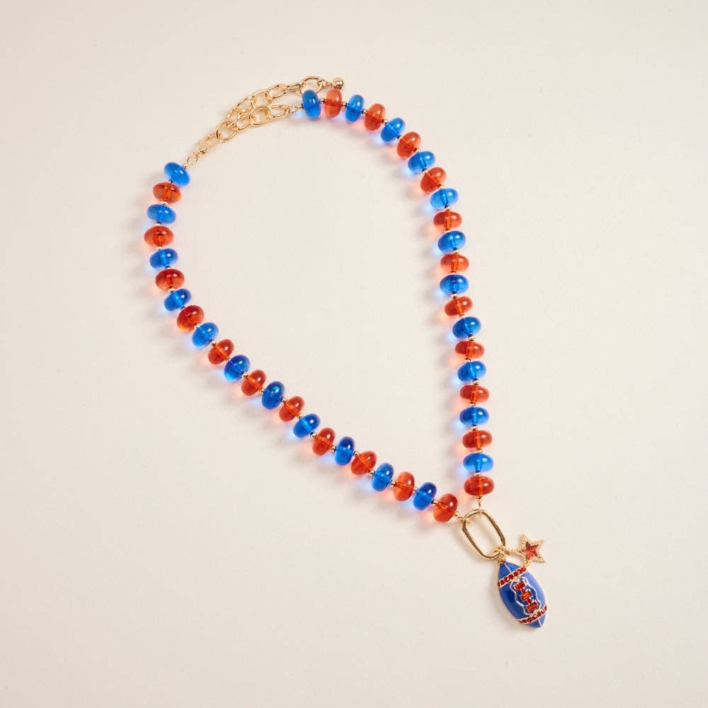 Football Star Stone Pendant Bead Necklace