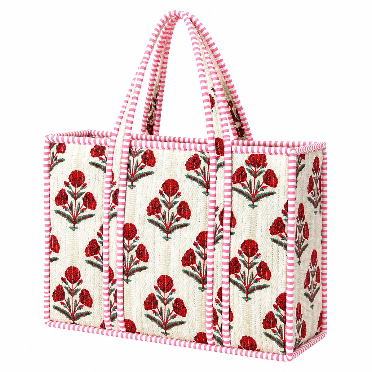 Red Floral Quilted Bag Print