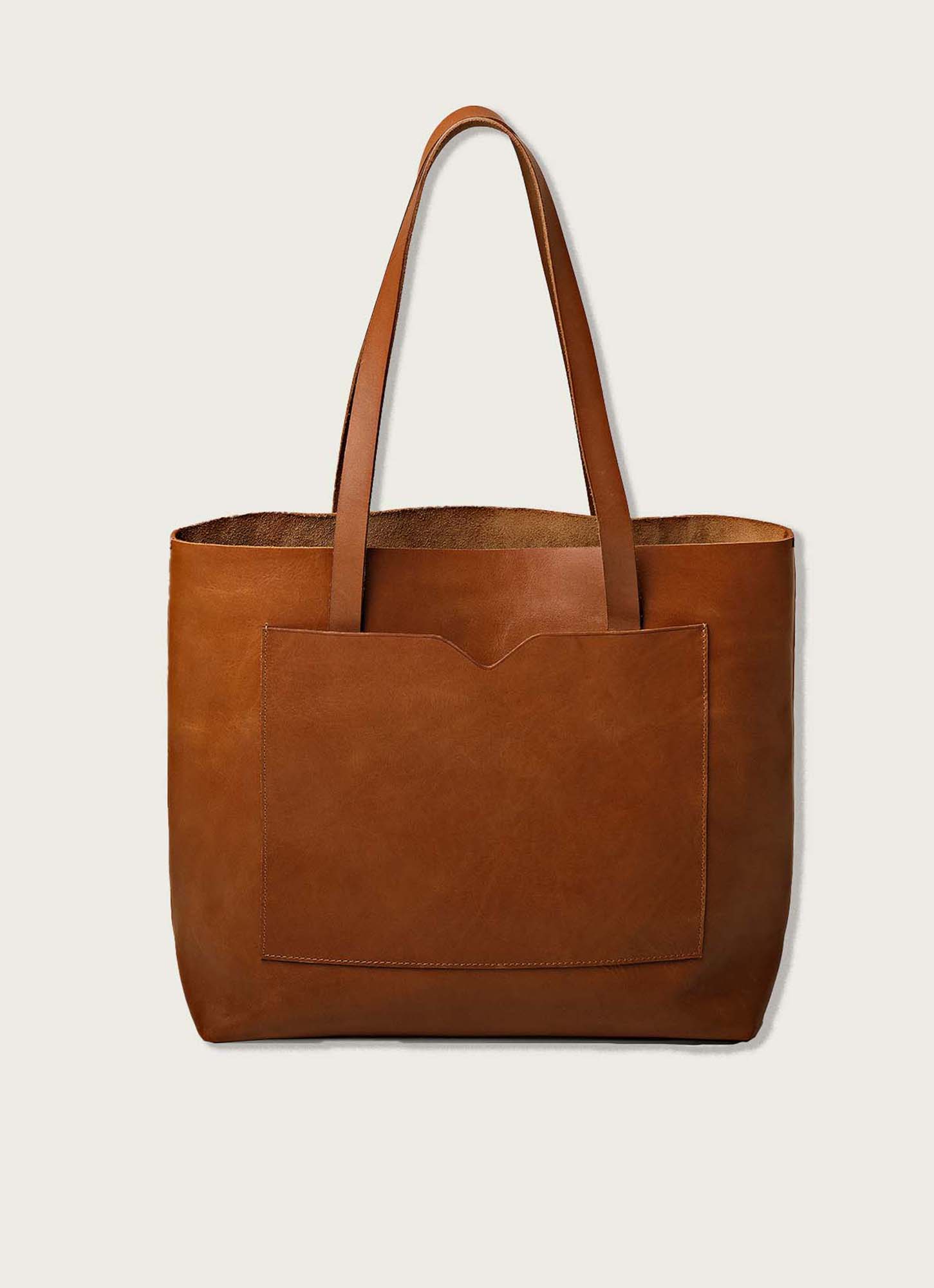 Leather raw edge wide tote bag