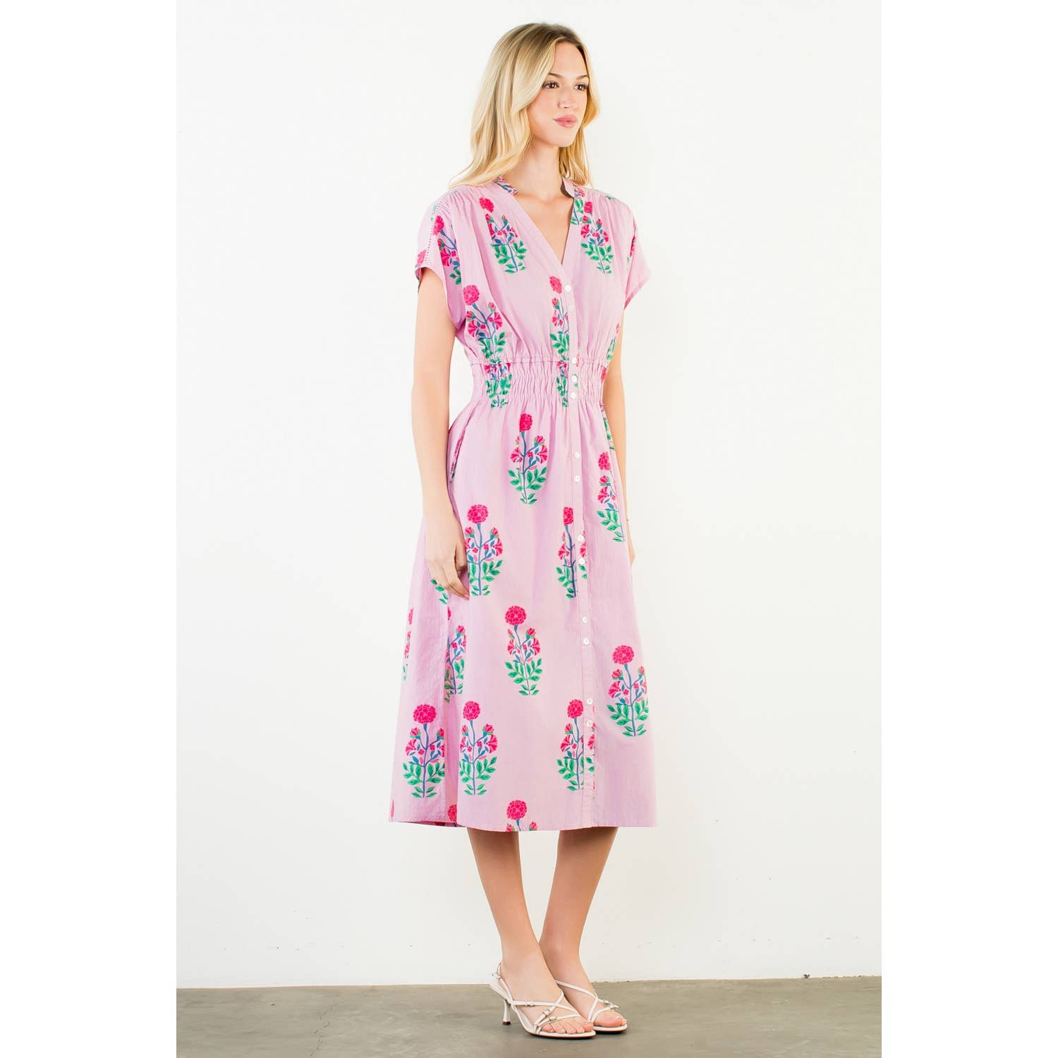 Short Sleeve Floral Print Midi Dress