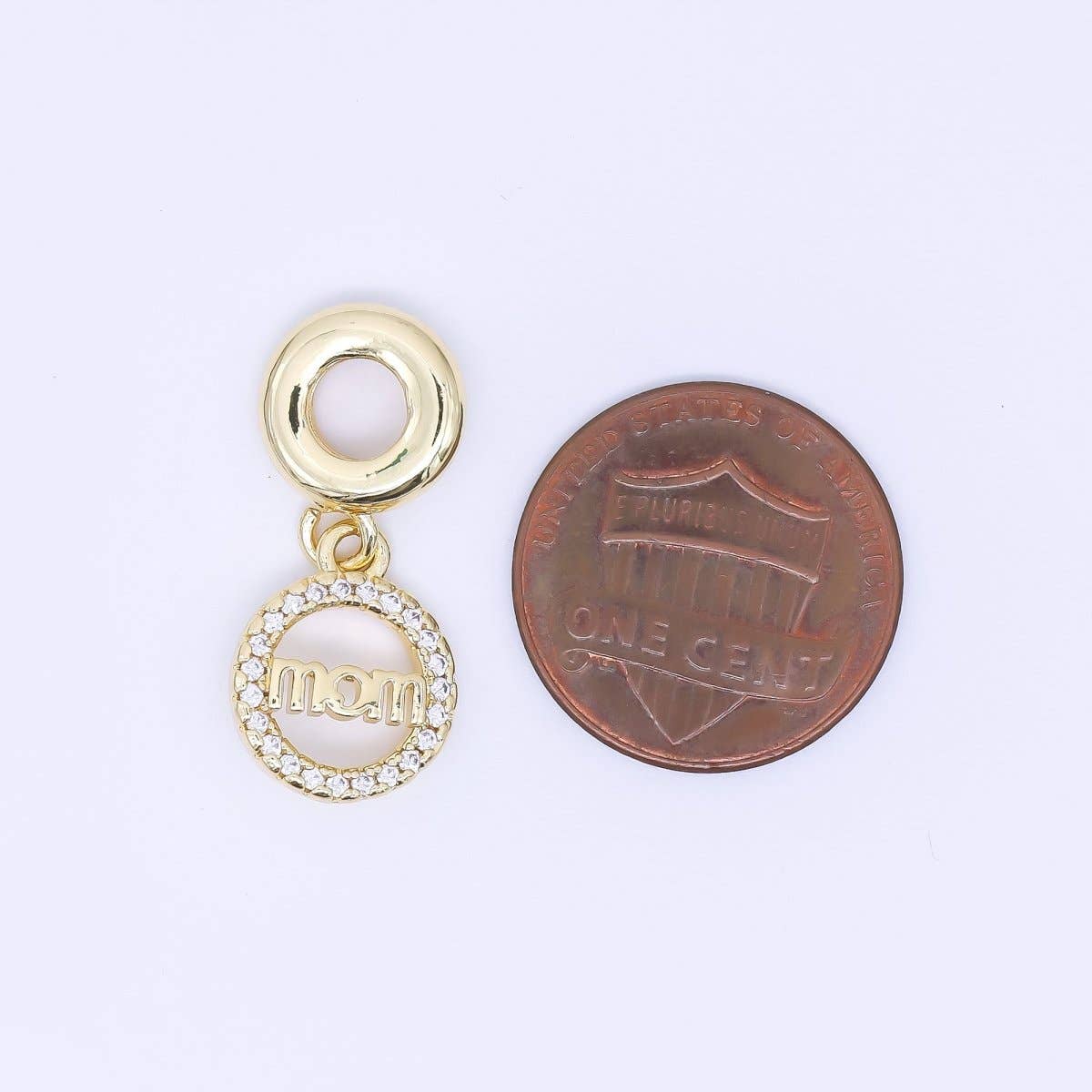 24K Gold Filled "MOM" Paved Round Drop Rondelle Charm