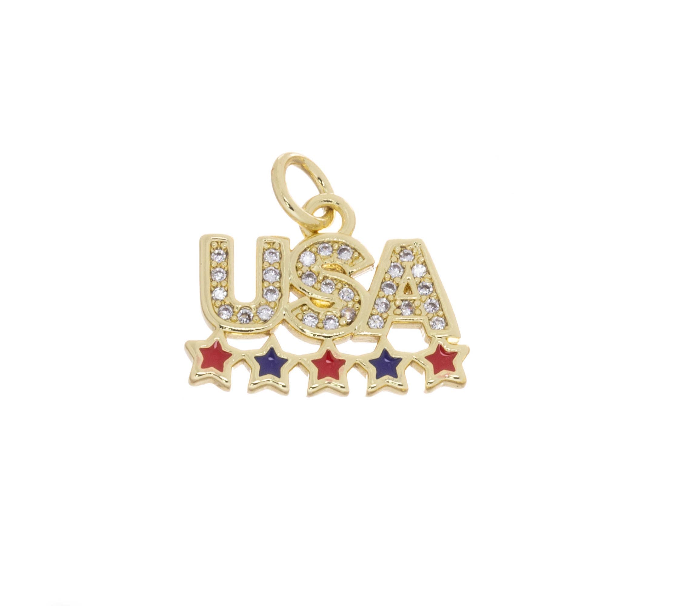 USA Sign Charm for Jewelry Making,Gold US Flag Charm,CPG2589