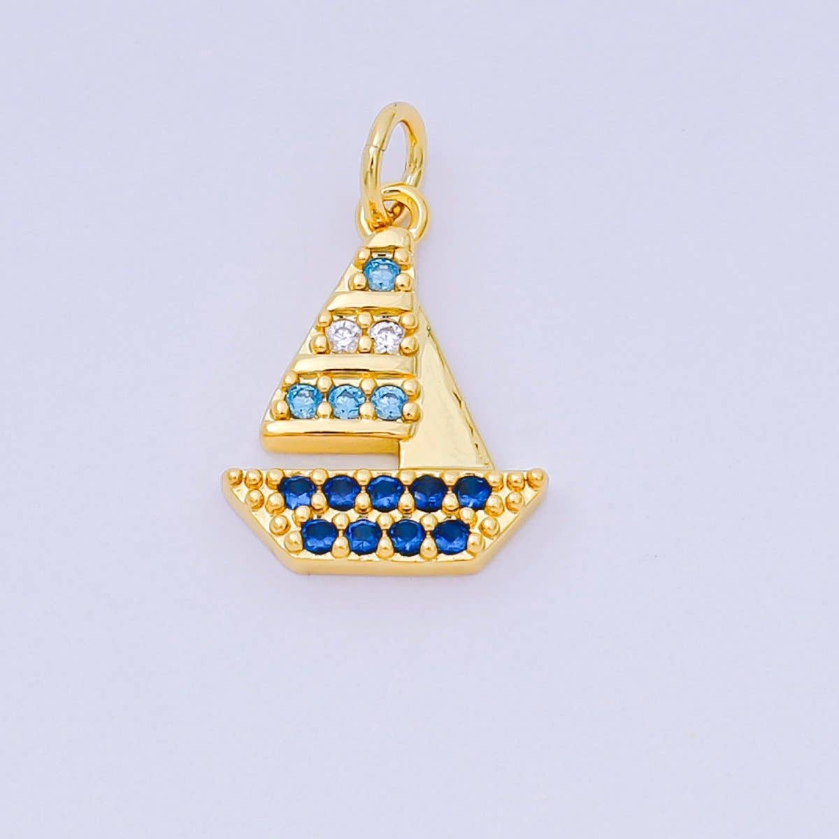 Gradient Blue Micro Paved Sailing Ship Charm
