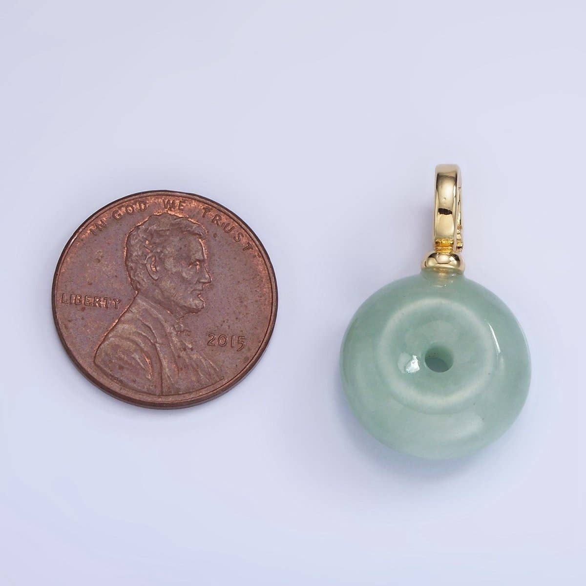 14K Gold Filled Natural Green Jade Round Donut Snap Bail Pendant | AA1200