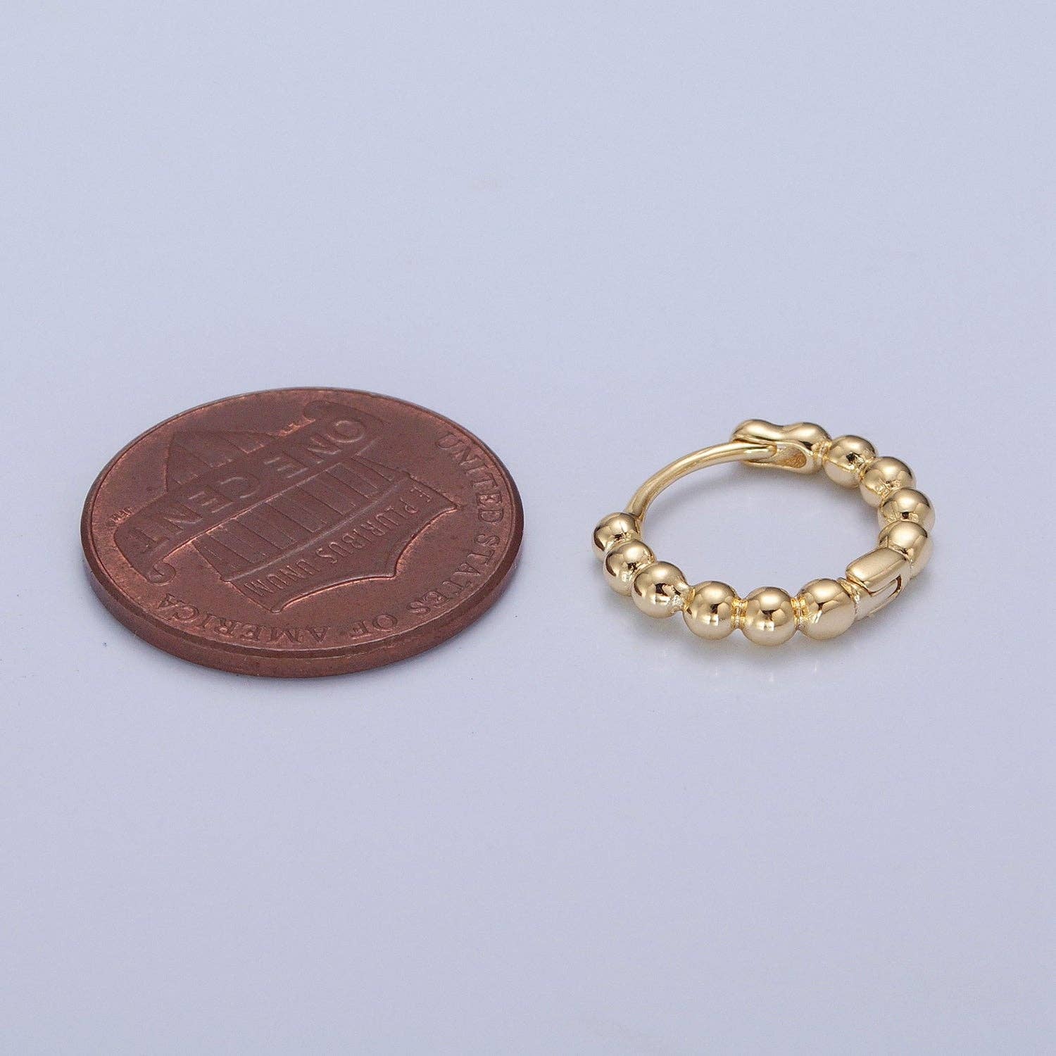 14K Gold Filled Beaded Ball Round Bubble Huggie Hoop Earring | P373
