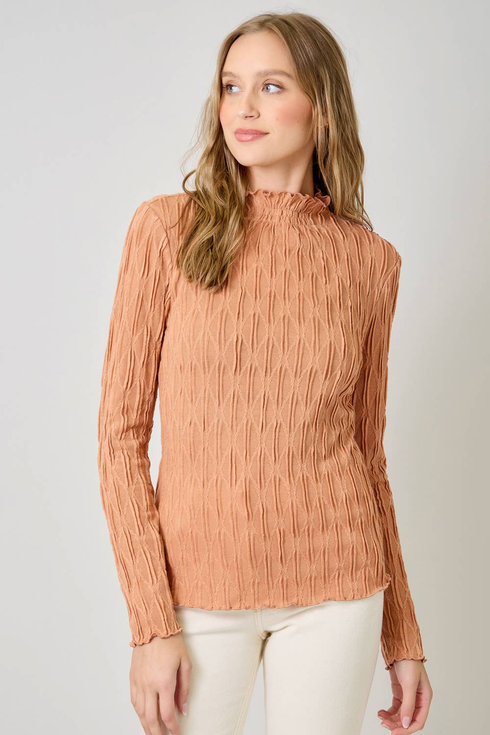 61147 Lettuce Edge Textured Knit Top