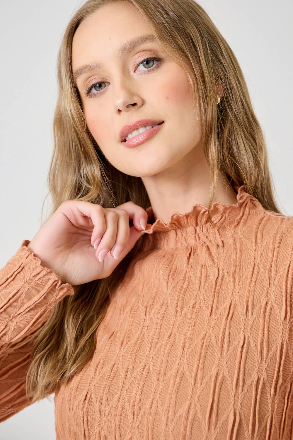 61147 Lettuce Edge Textured Knit Top