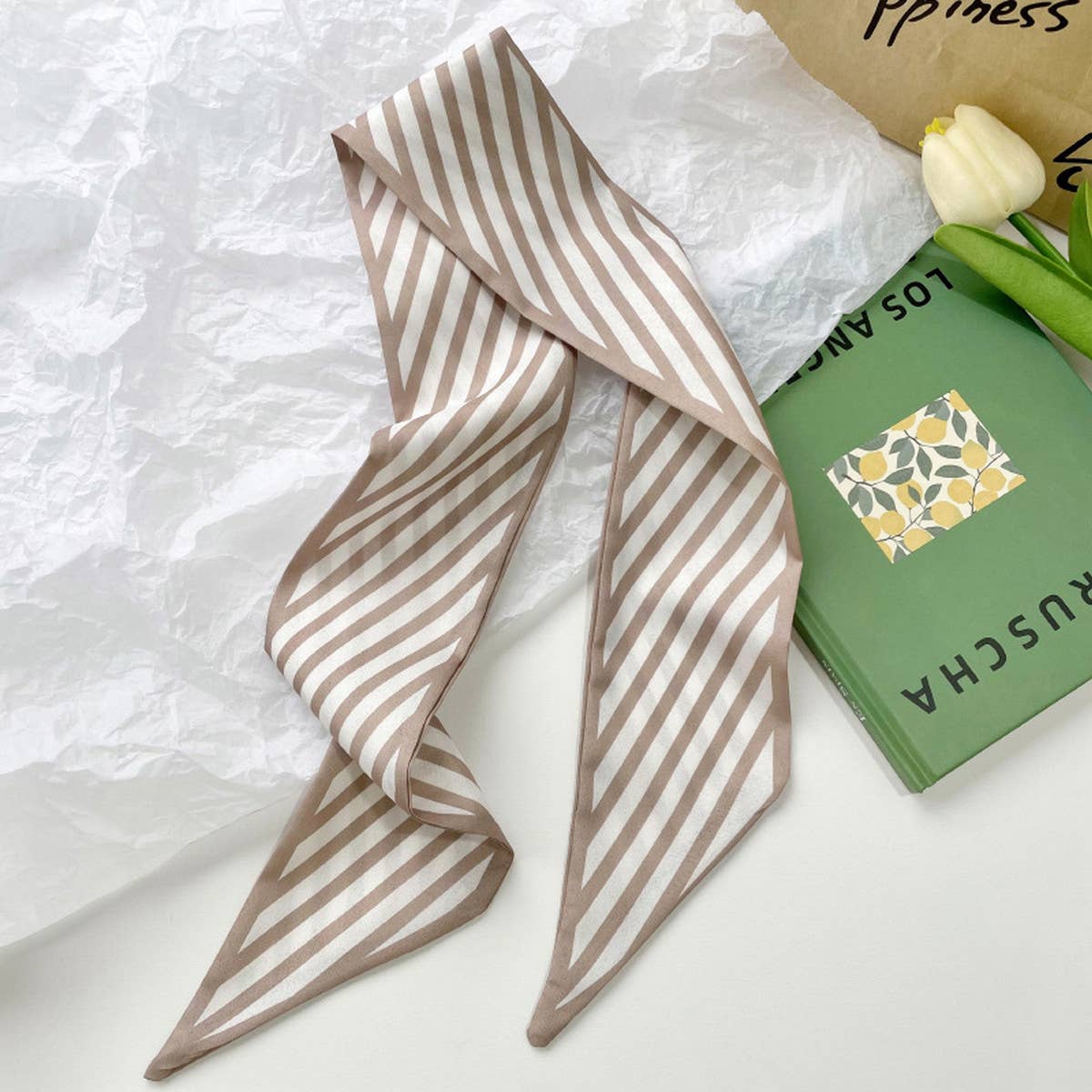 Neutral Narrow Long Twilly Scarf