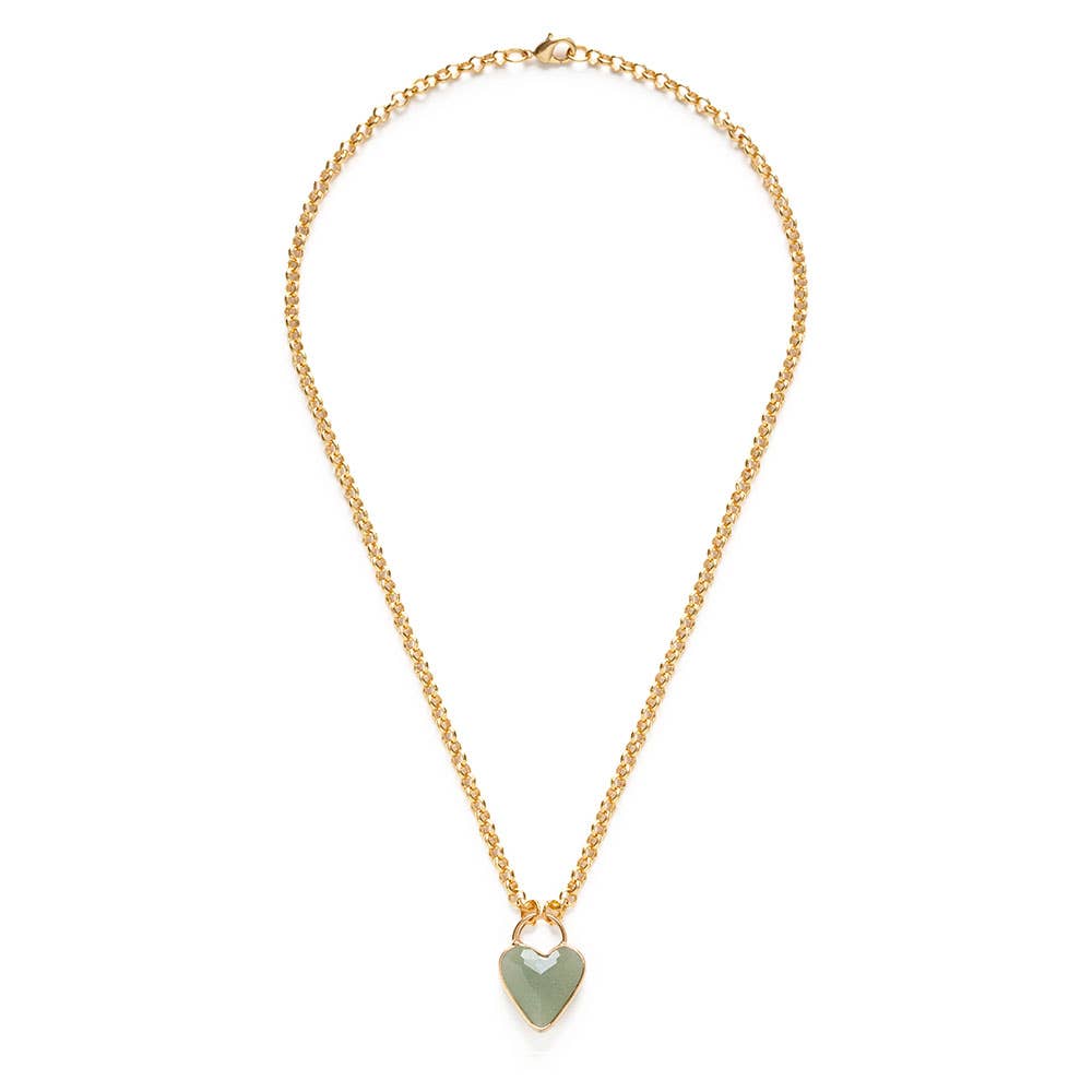 Gemstone Heart Pendant Chunky Chain