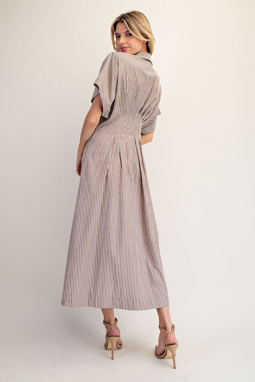 Coco Striped Dolman Sleeve Pleated Maxi Dress