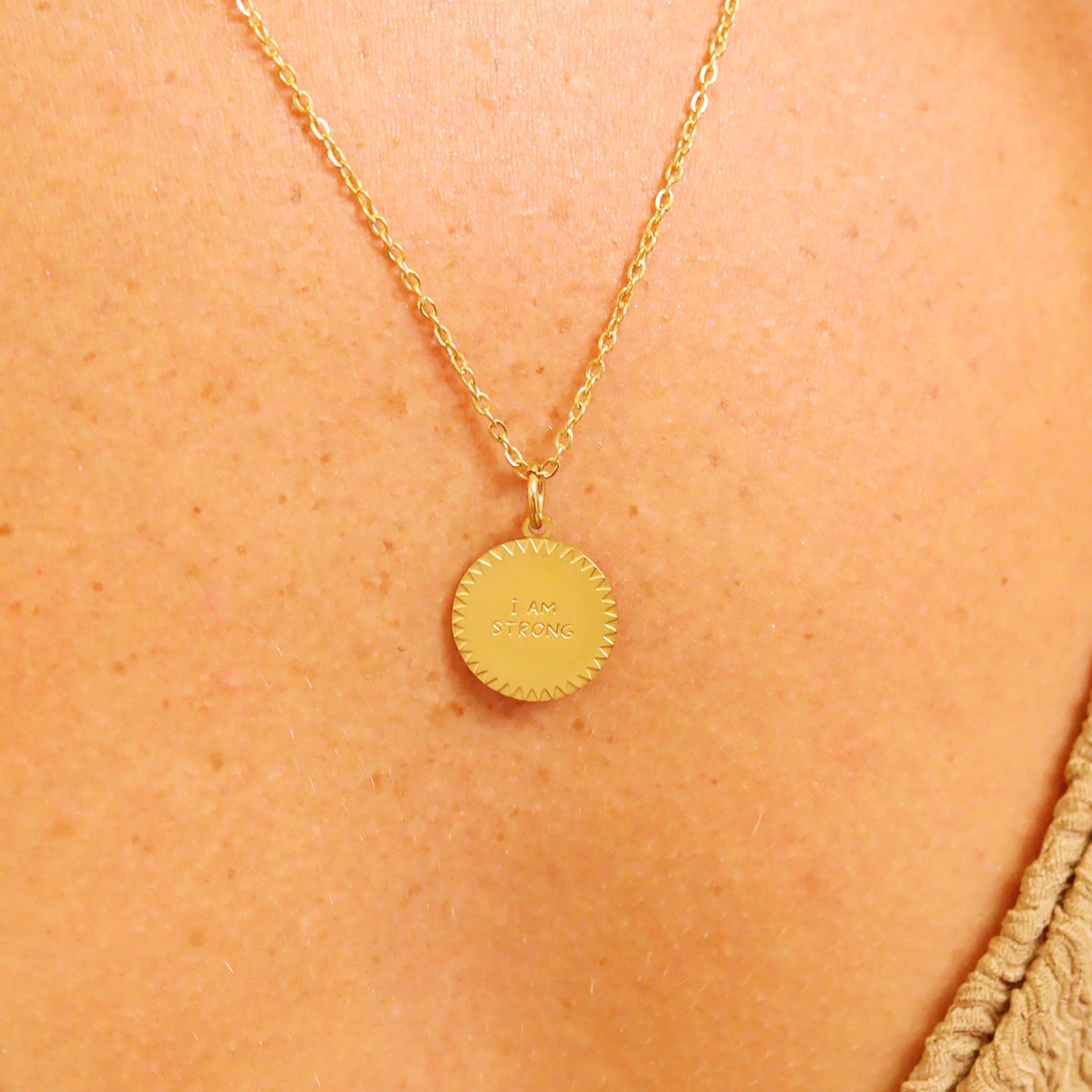 18K Gold PVD Stainless Steel "I Am Strong" Charm