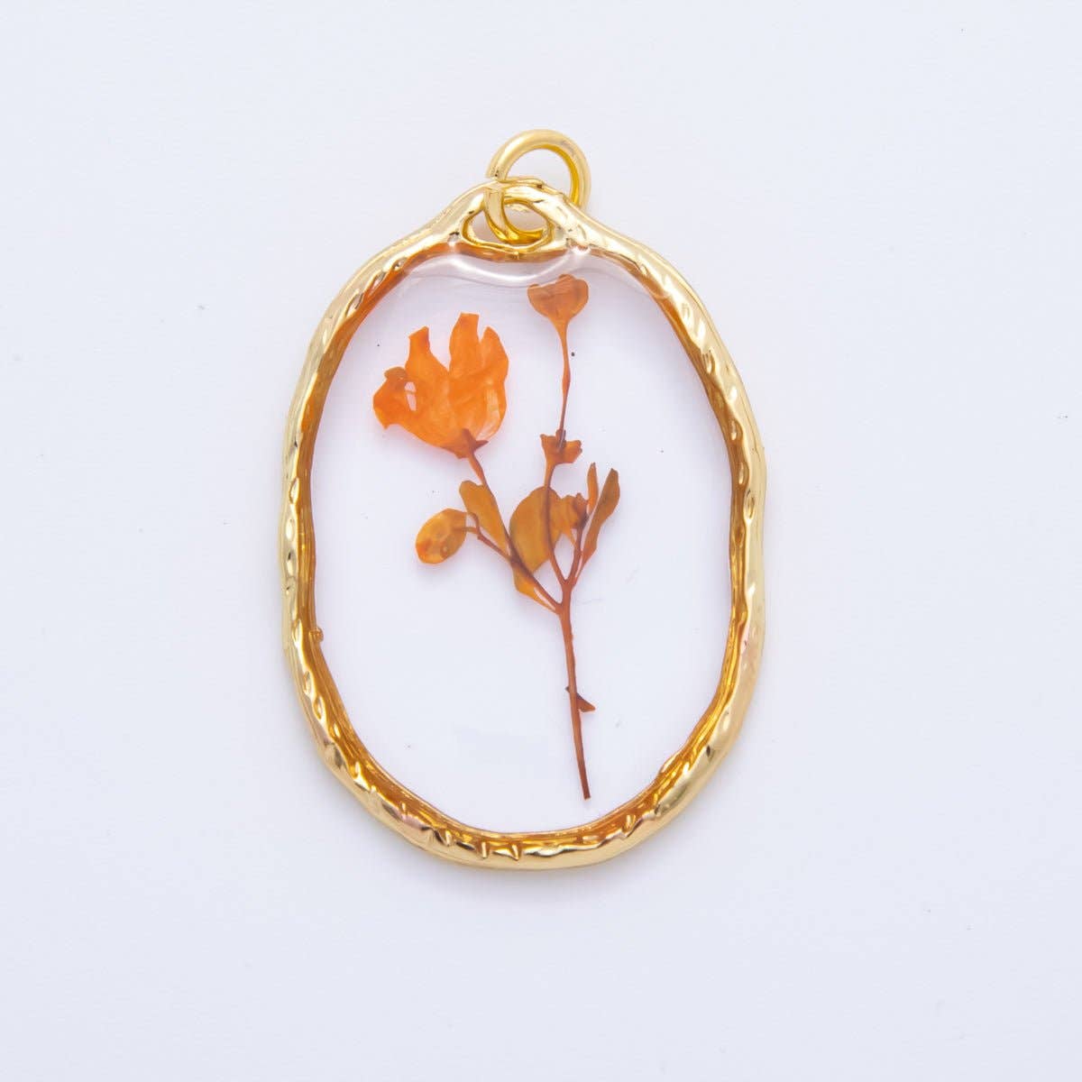 18K Gold Filled 31mm Oval Resin of Wildflower Charm