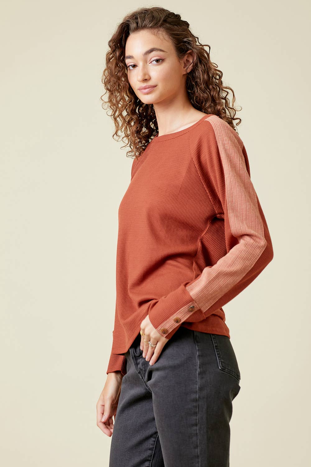 Mixed Waffle Knit Top