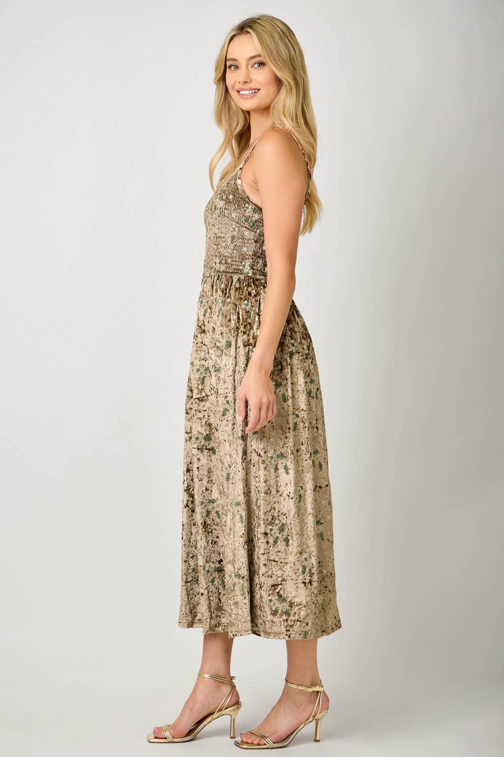 Embroidered Velvet Smocked Dress