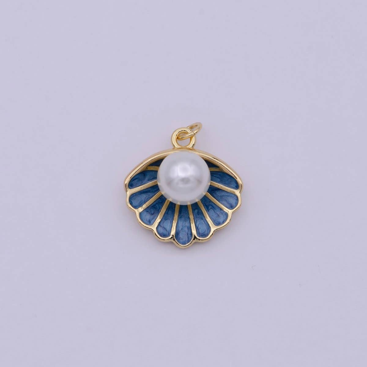 Shell Pearl Charm Blue Enamel Clam Pendant