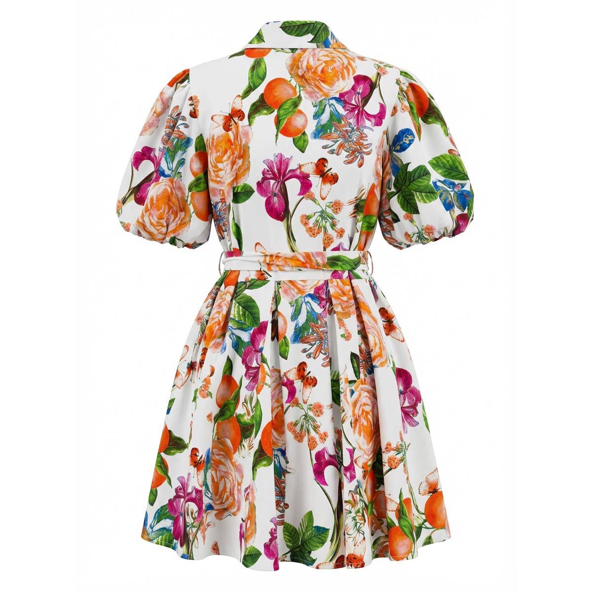 Tangerine Bloom Shirt Mini Dress