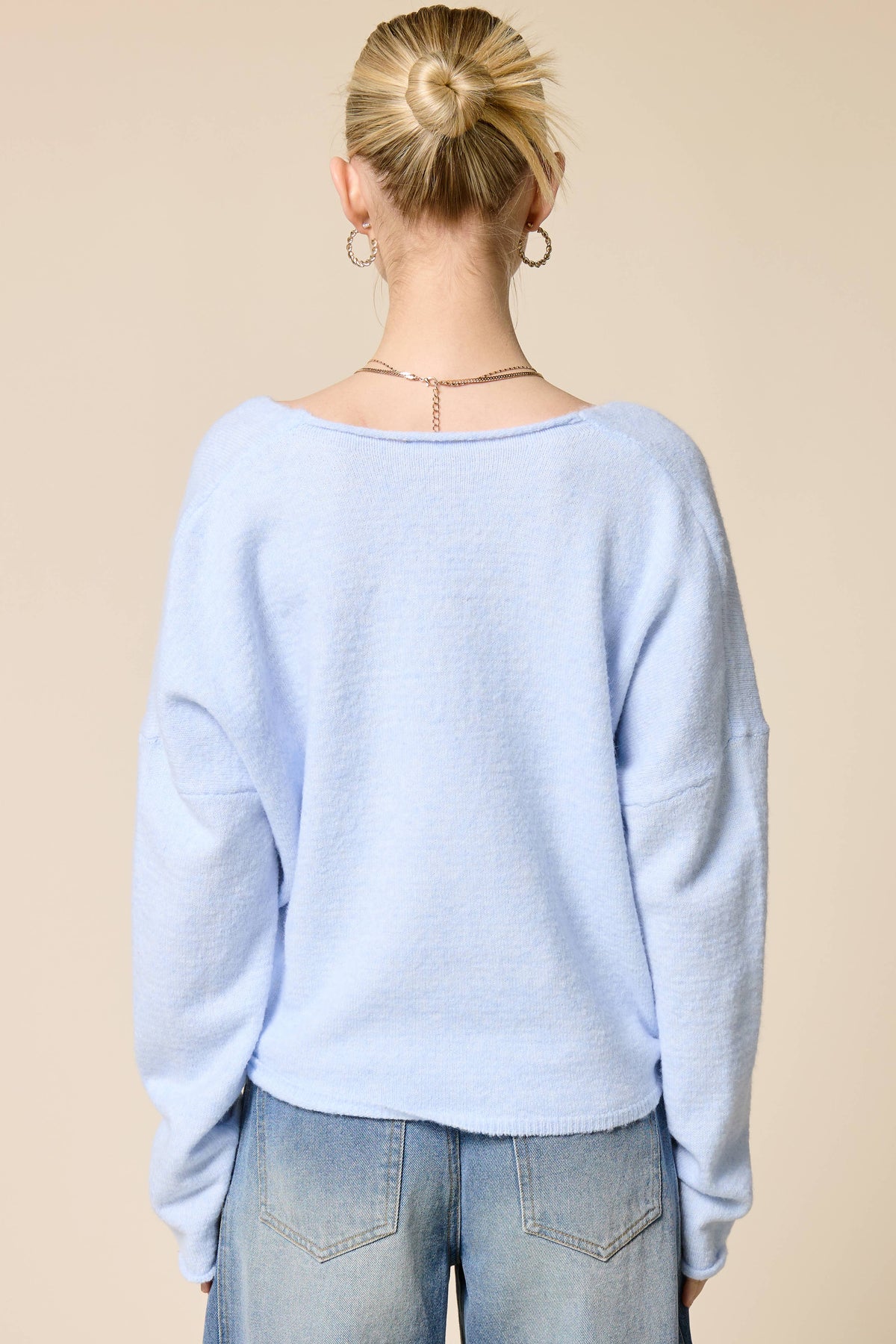 V neck Batwing Sleeve Button Up Cardigan