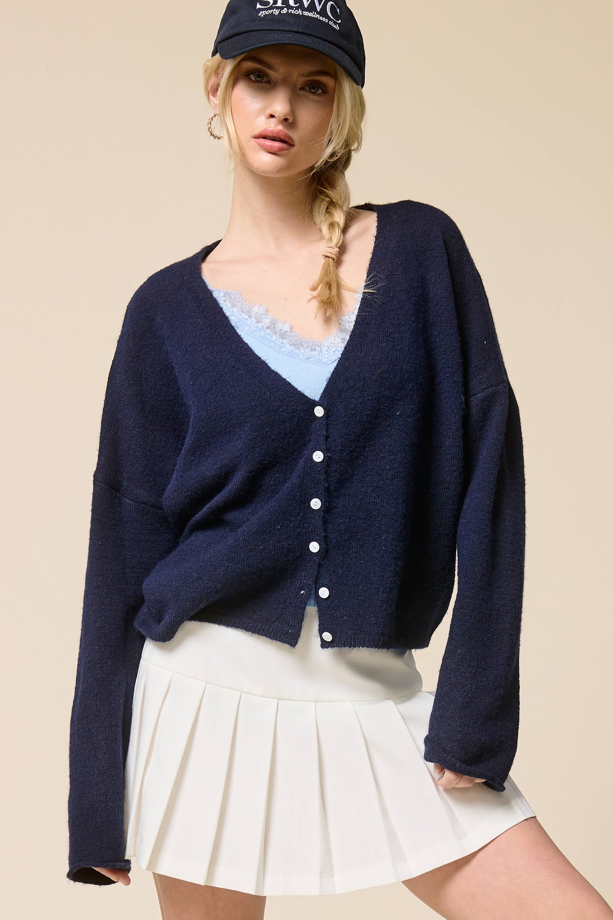V neck Batwing Sleeve Button Up Cardigan