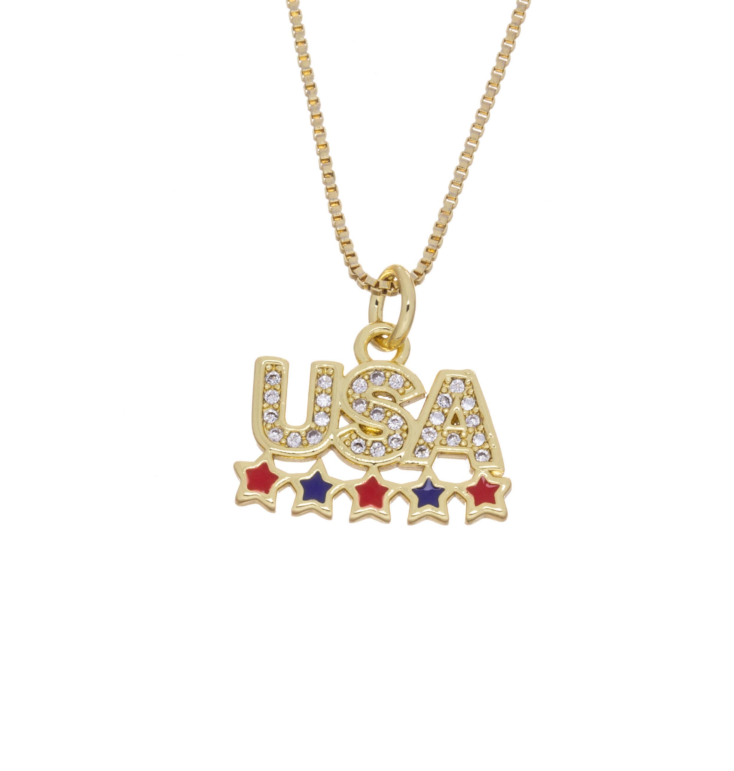 USA Sign Charm for Jewelry Making,Gold US Flag Charm,CPG2589