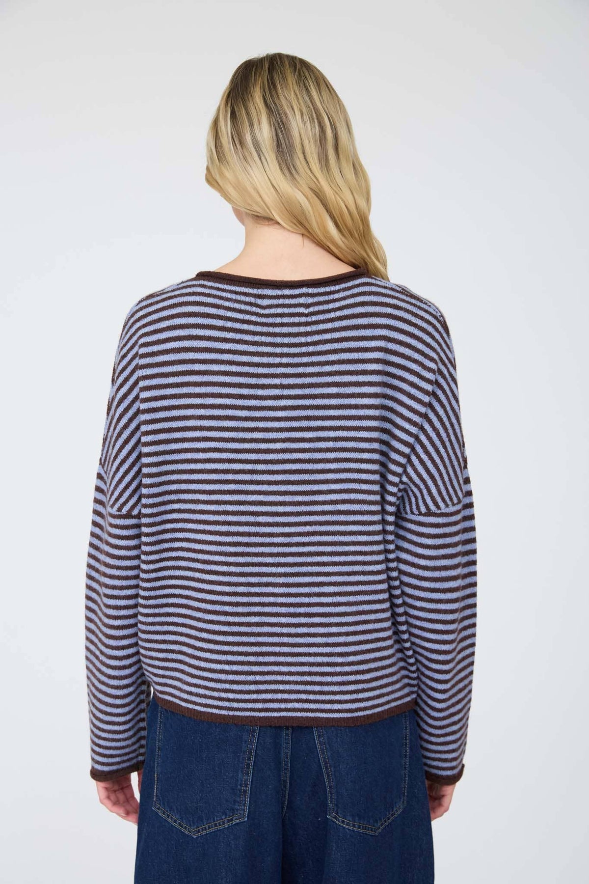 STRIPE RAW EDGE LONG SLEEVE CARDIGAN