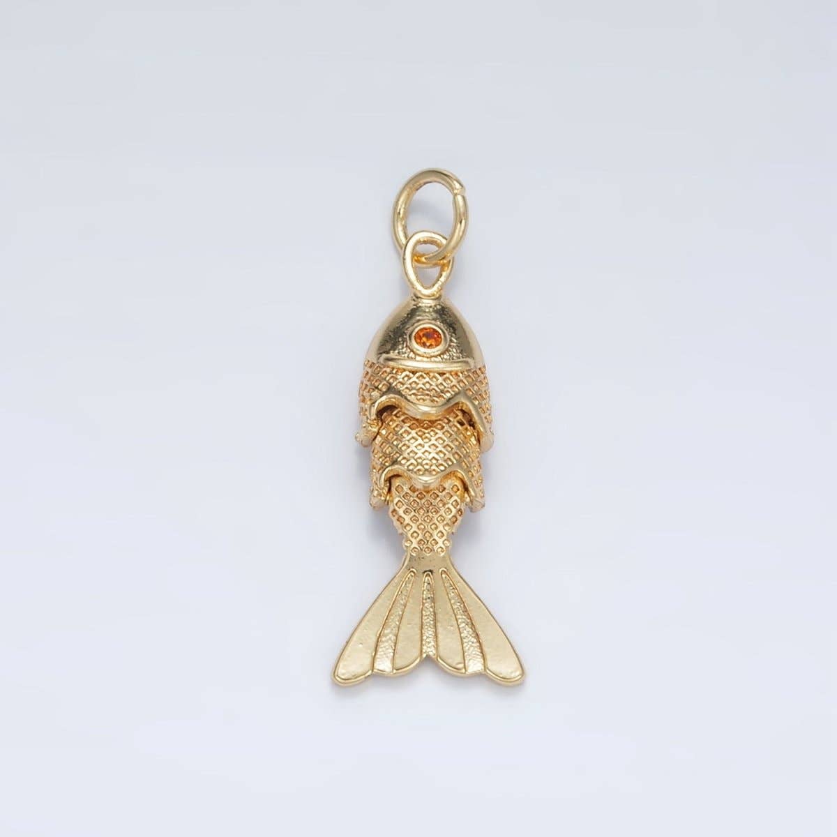 24K Gold Filled 25mm Orange CZ Multidimensional Textured Fish Sea Animal Charm | AG925